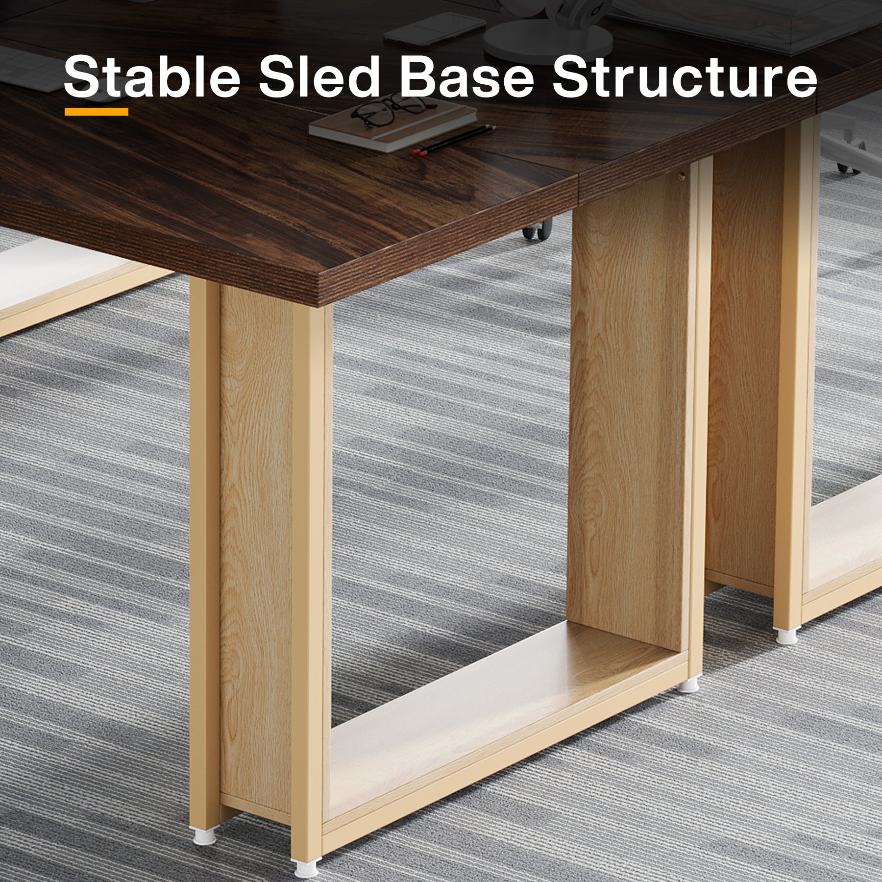 63" Office Desk, Wood Computer Desk with Metal Frame for Home Office Bedroom Study