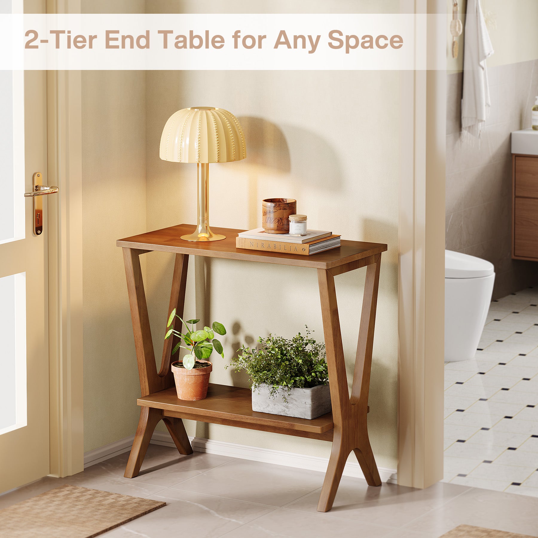 Tribesigns 23.62-Inch Narrow End Table, 2-Tier Solid Wood Side Table with Storage Shelves for Living Room