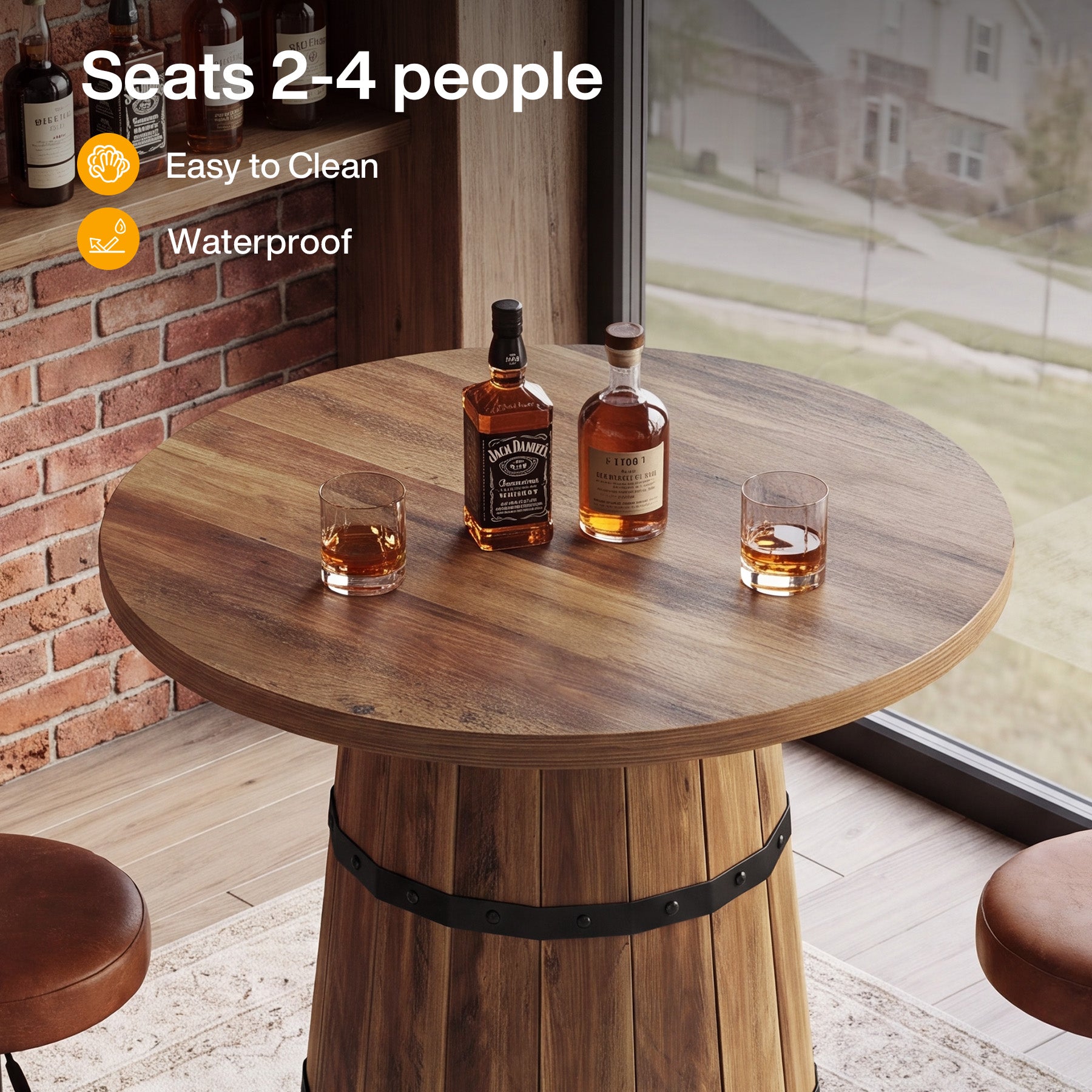 Tribesigns 31.5-Inch Round Bar Table with Barrel Base, Farmhouse Pub Table for Kitchen and Home Bar