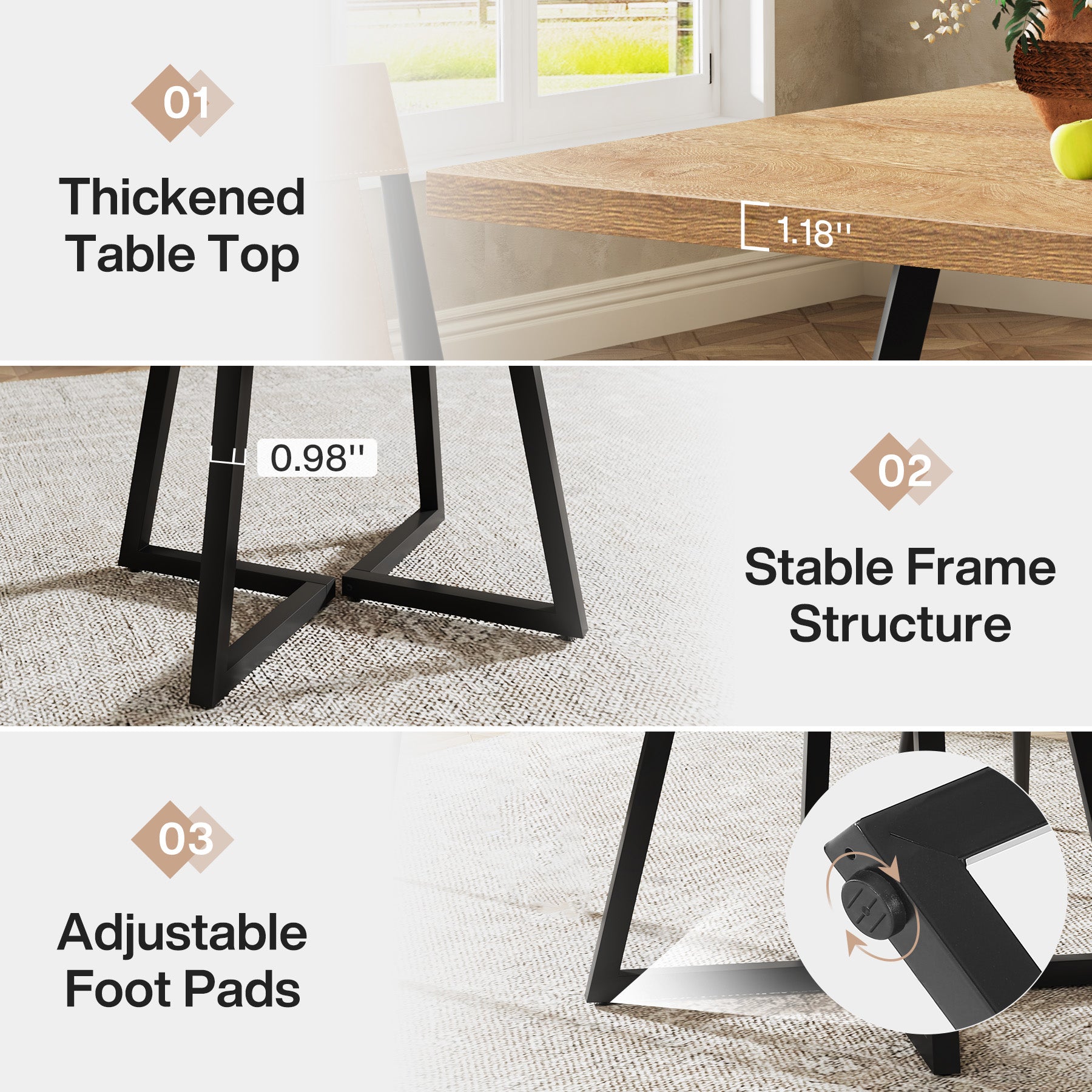 31.5" Square Dining Table, Wood Kitchen Table for 4