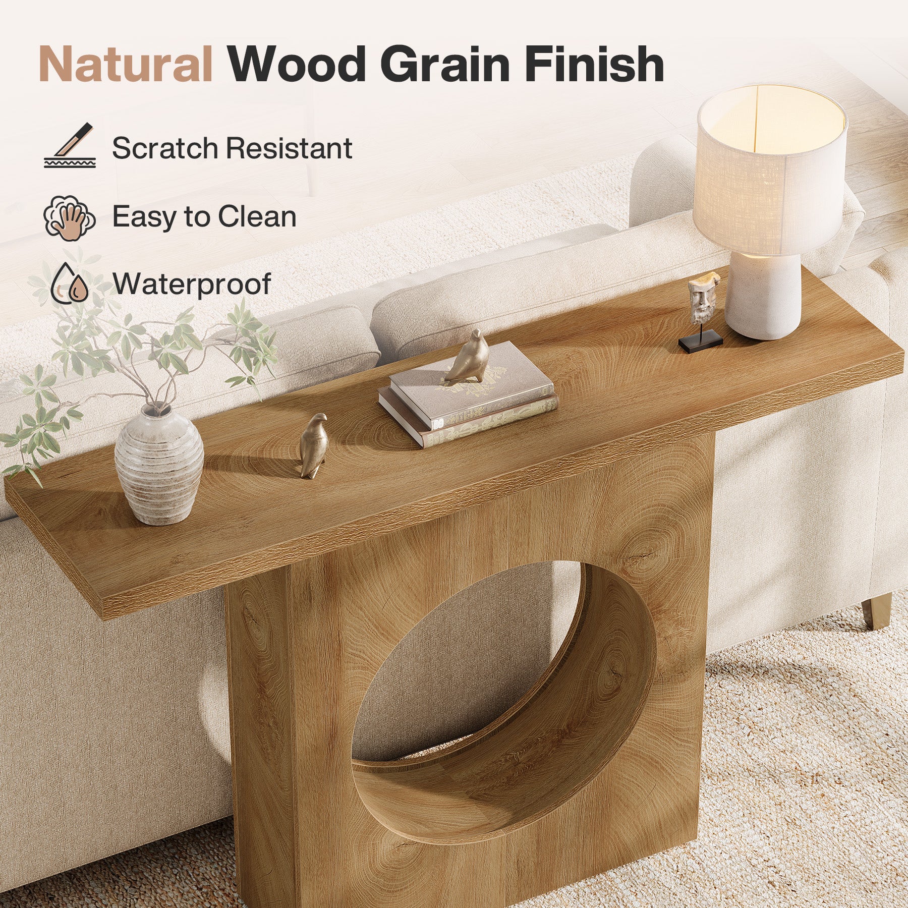 41.3-Inch Farmhouse Console Table, Narrow Entryway Table with Round Hole Design