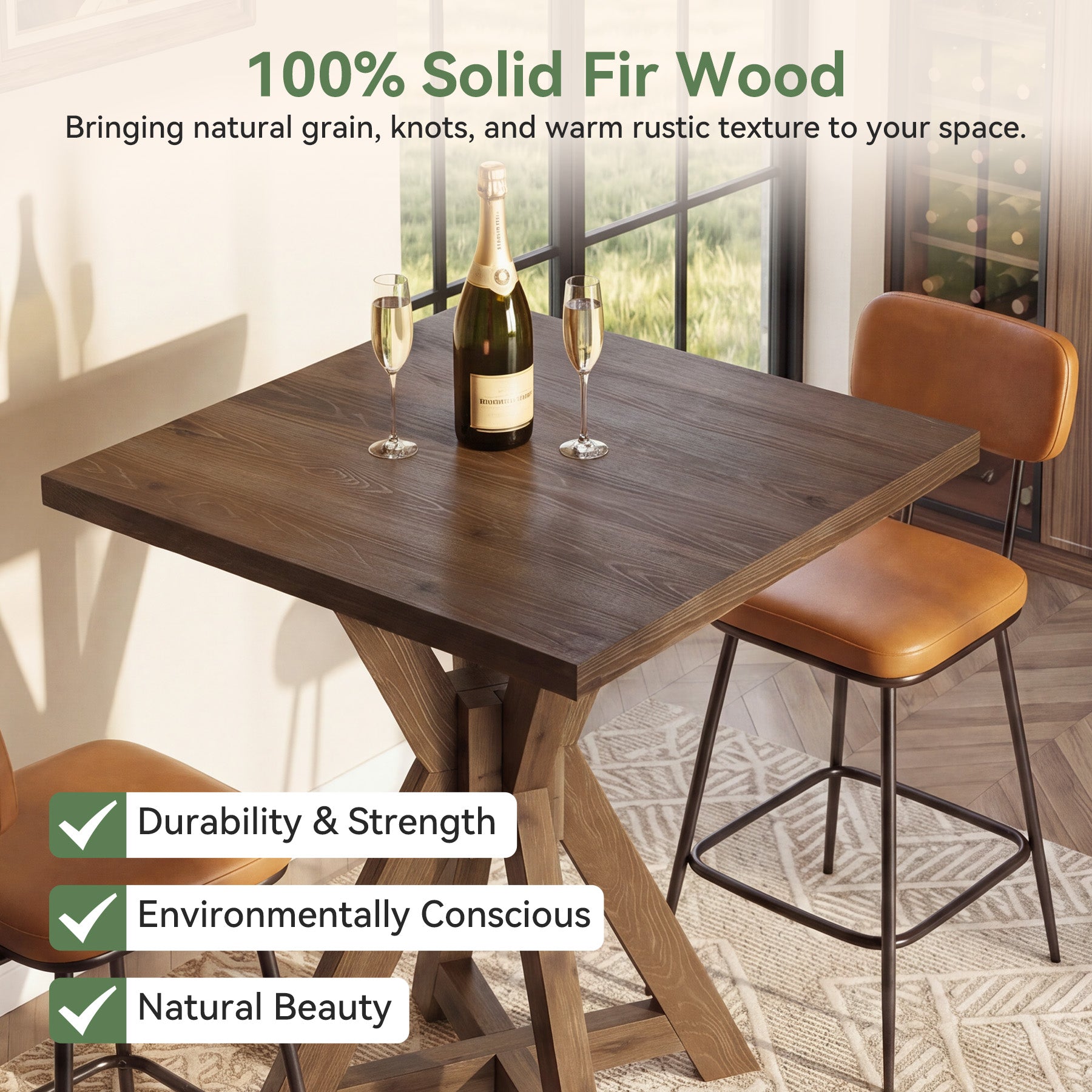Tribesigns 31.5-Inch Solid Wood Bar Table with X-Frame, Counter Height Pub Table for Kitchen