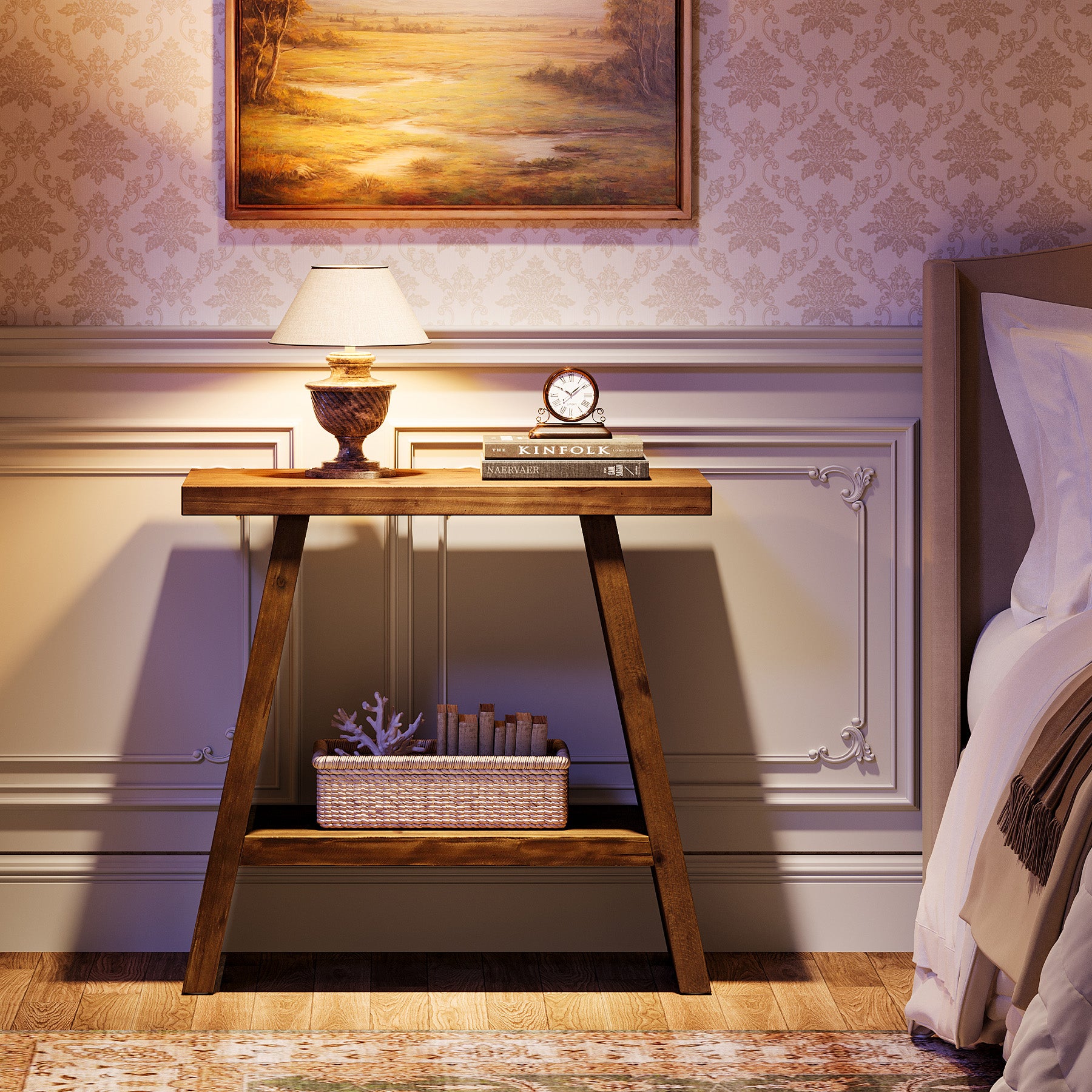 Tribesigns 23.62" Solid Wood End Table, 2-Tier Nightstand for Living Room and Bedroom