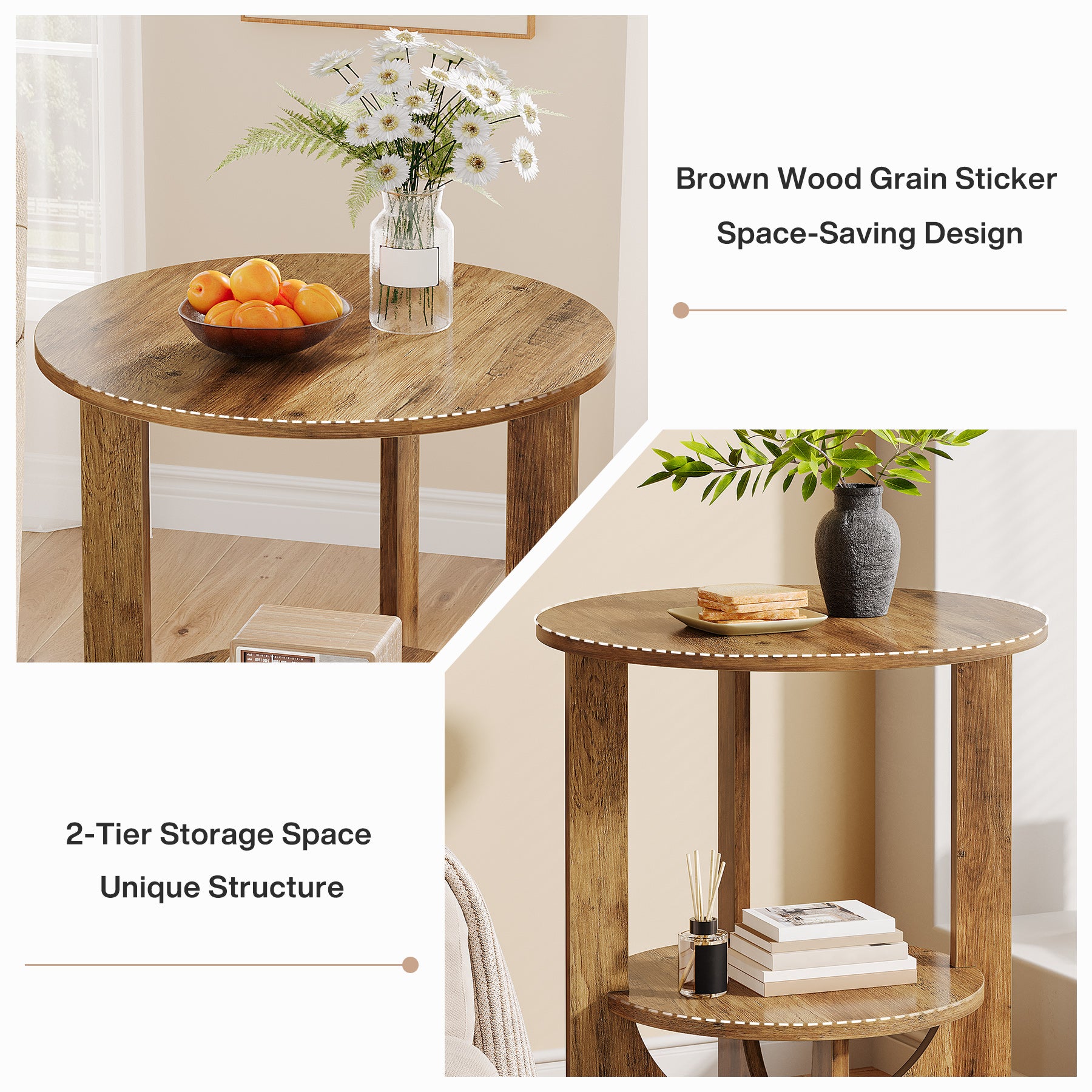 Tribesigns 19.68-Inch Round End Table with Storage, 2-Tier Tall Side Table for Living Room and Bedroom