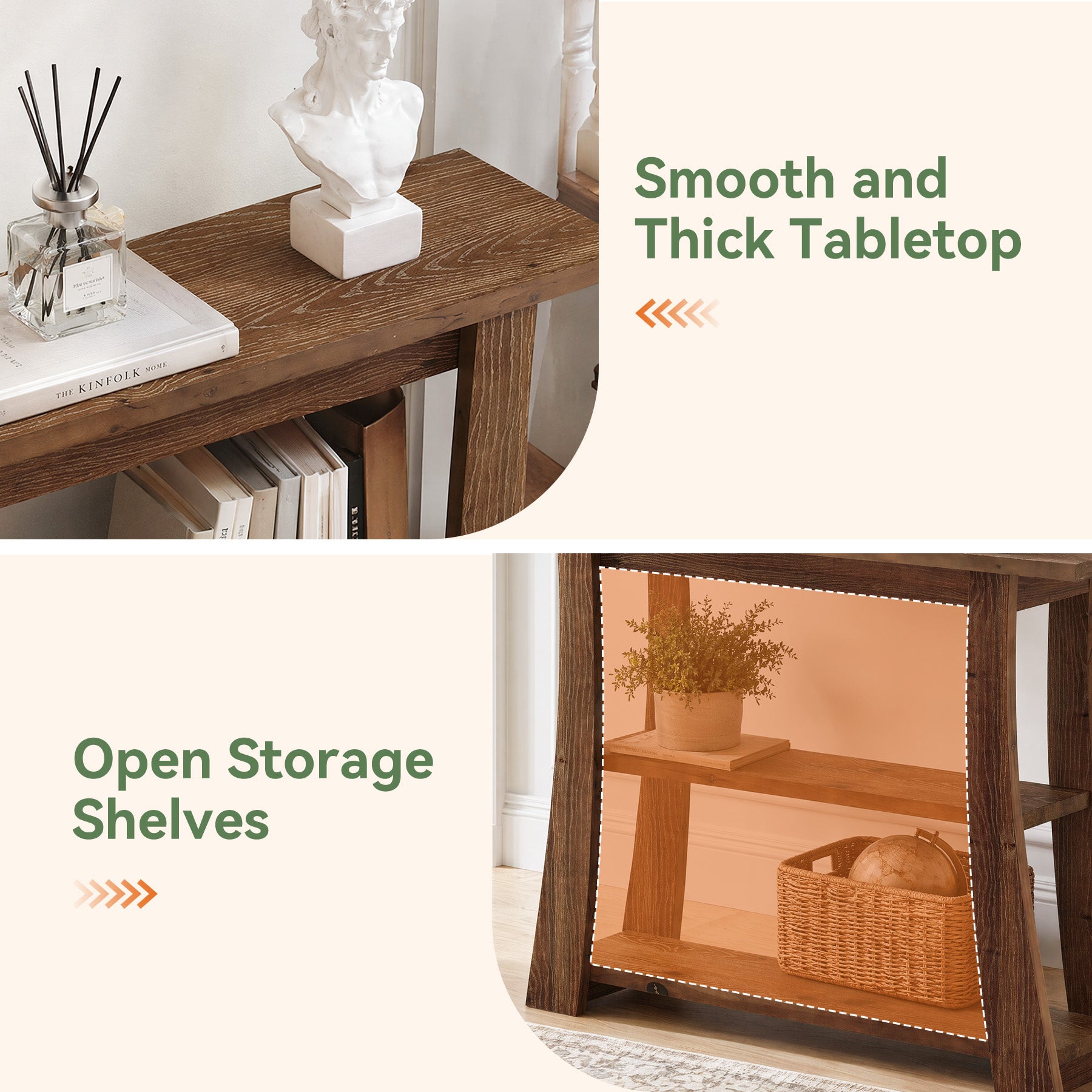 Tribesigns 41.3 Inch Solid Wood Console Table with 3-Tier Storage, Farmhouse Hallway Table