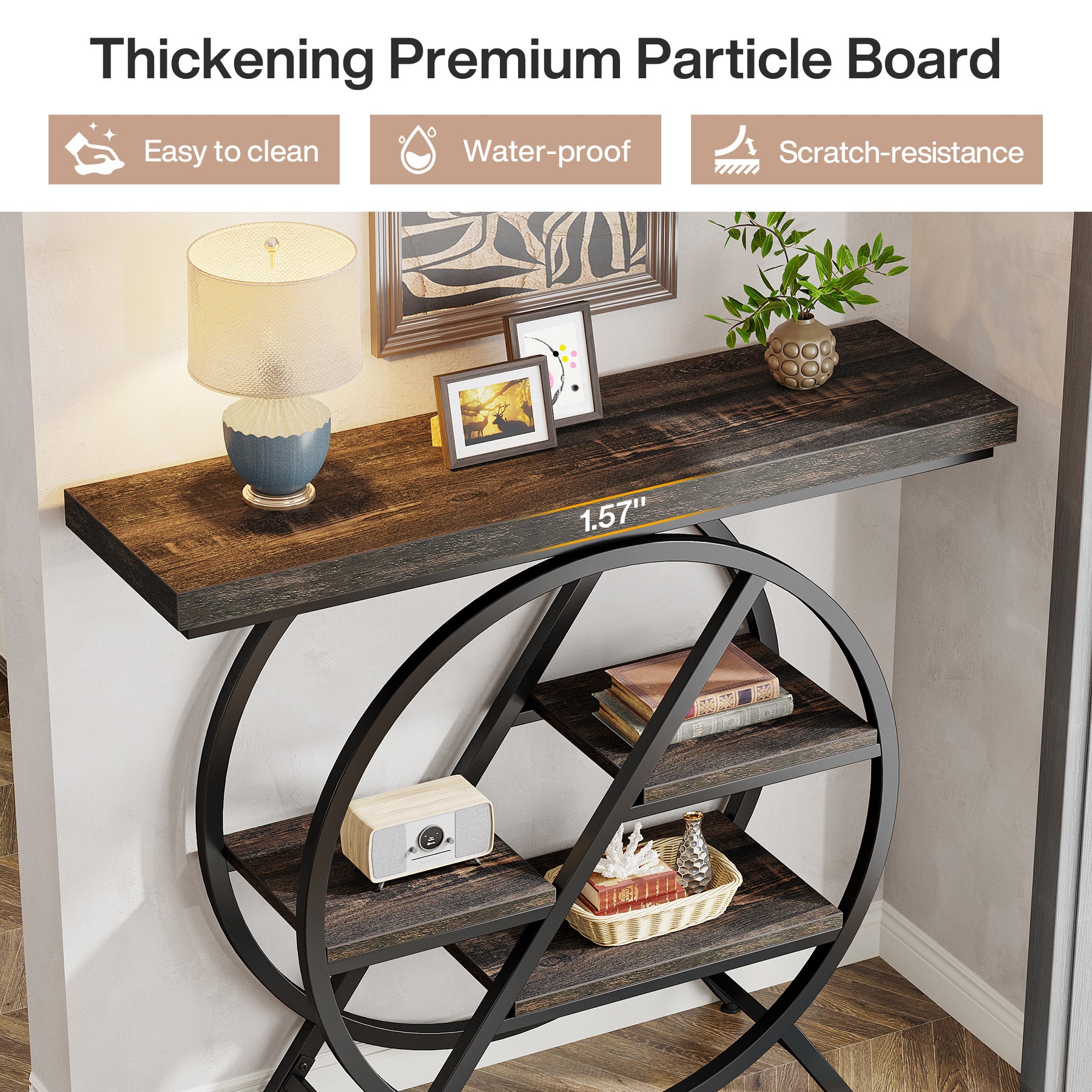 4-Tier Console Table, 39.4" Entryway Table with Geometric Metal Frame