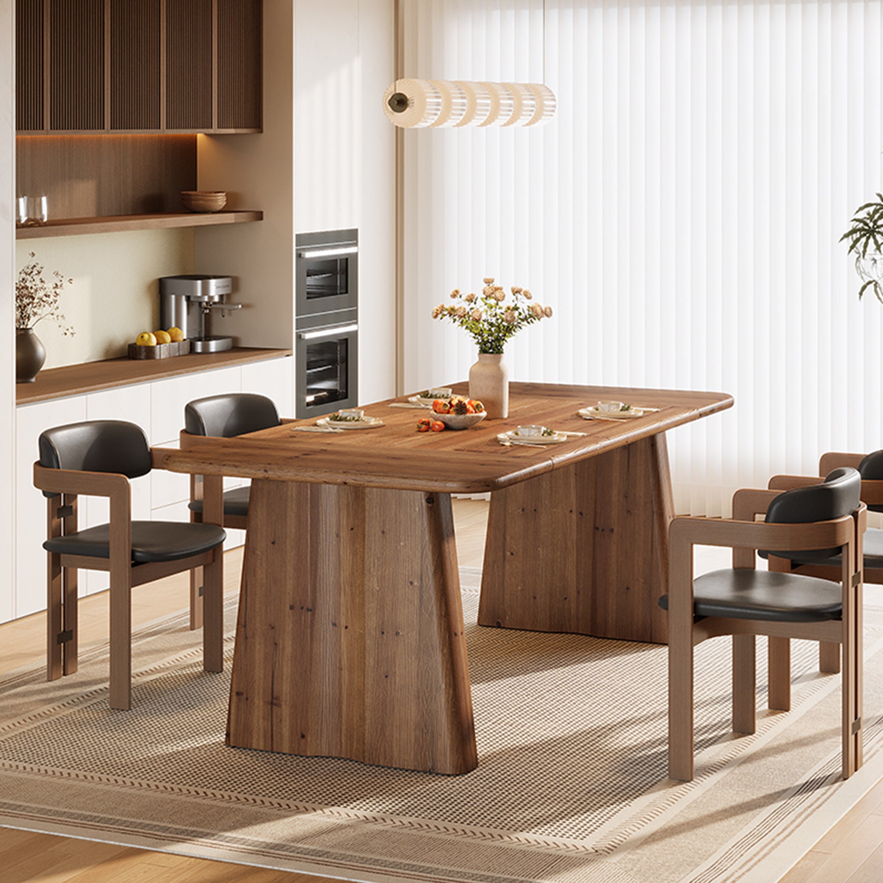 Tribesigns 63-Inch Solid Wood Dining Table with Double Pedestal Base, Rustic Table for Dining Room