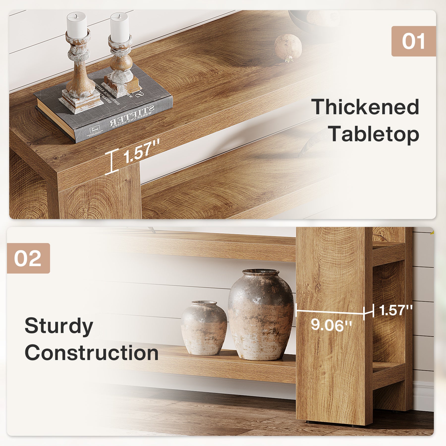 63-Inch Industrial Console Table, Narrow Wooden Sofa Table with Metal Frame