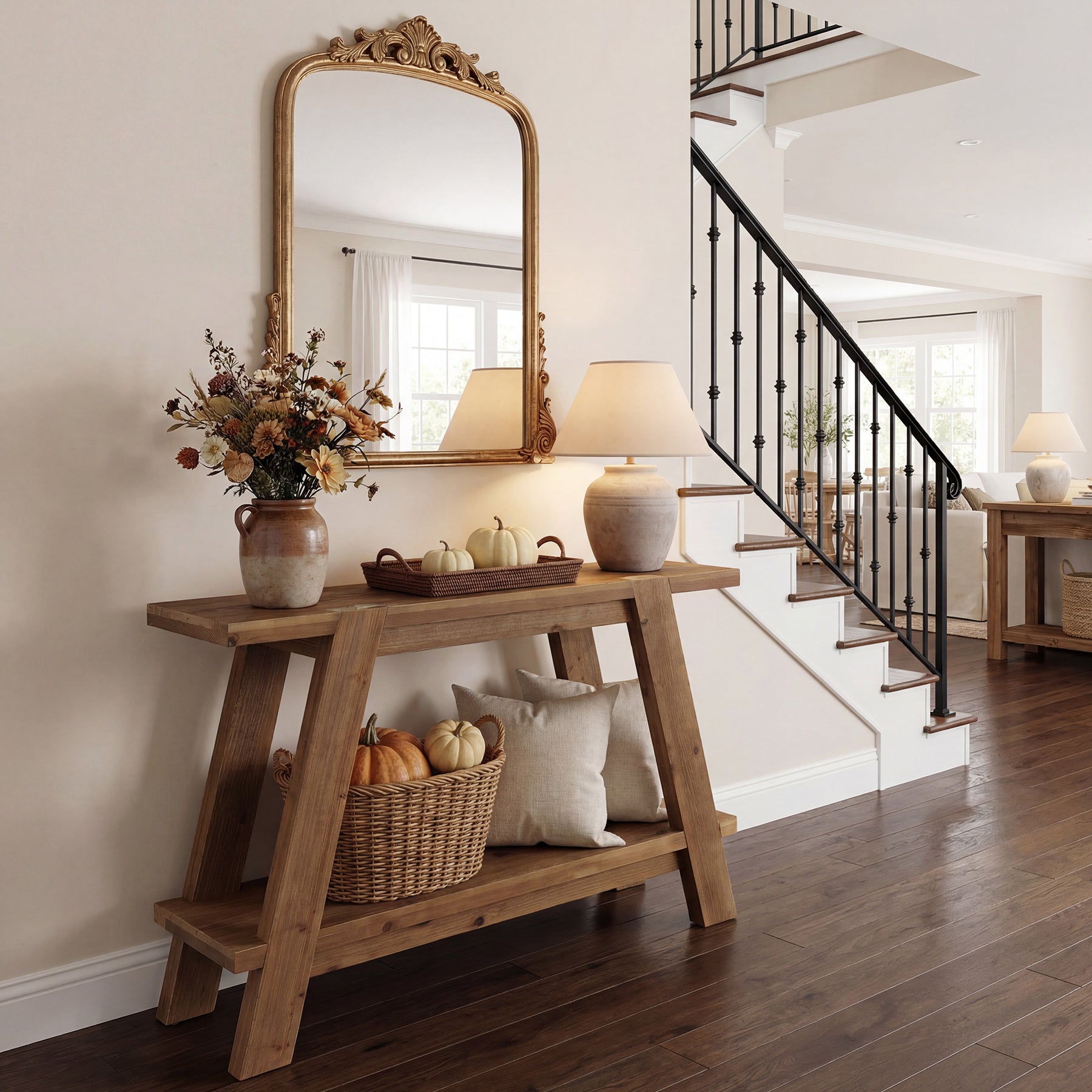 Tribesigns 43.3-Inch Solid Wood Console Table with 2-Tier Storage, Narrow Hallway Table for Entryway