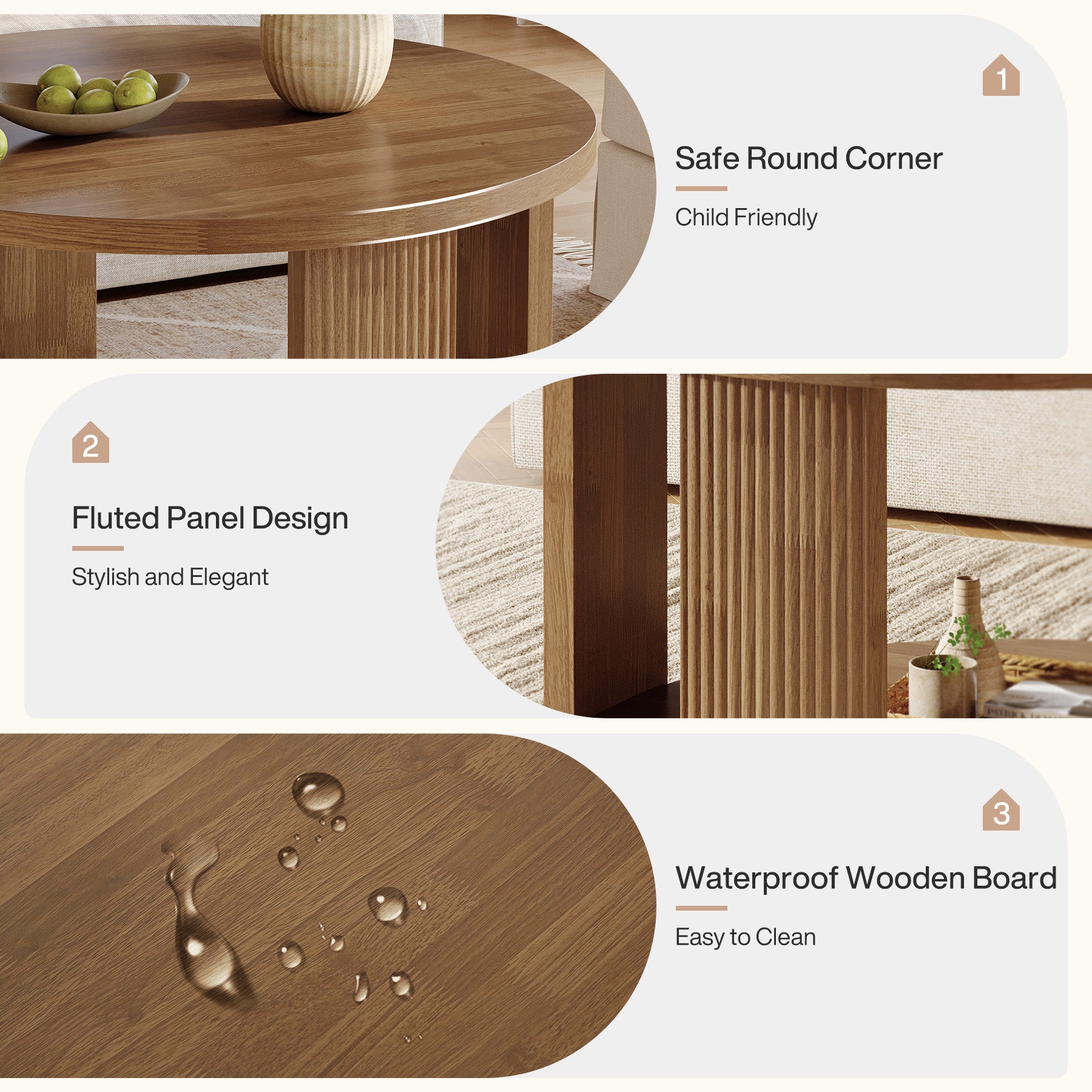 31.5 Inch Round Coffee Table with 2 Tier Storage, Mid Century Modern Farmhouse Accent Table