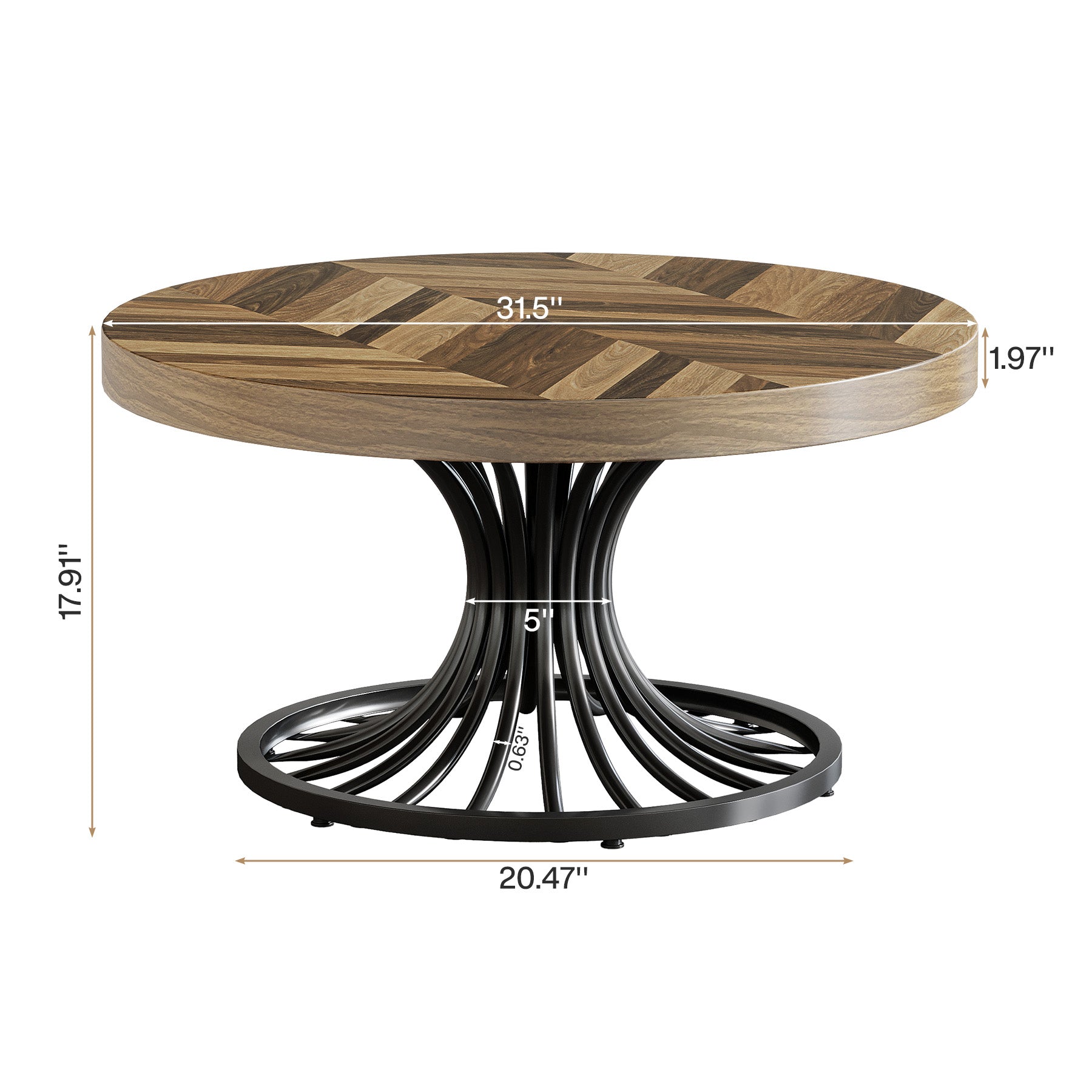 31.5-Inch Round Wood Coffee Table, Farmhouse Circle Table with Metal Pedestal for Living Room