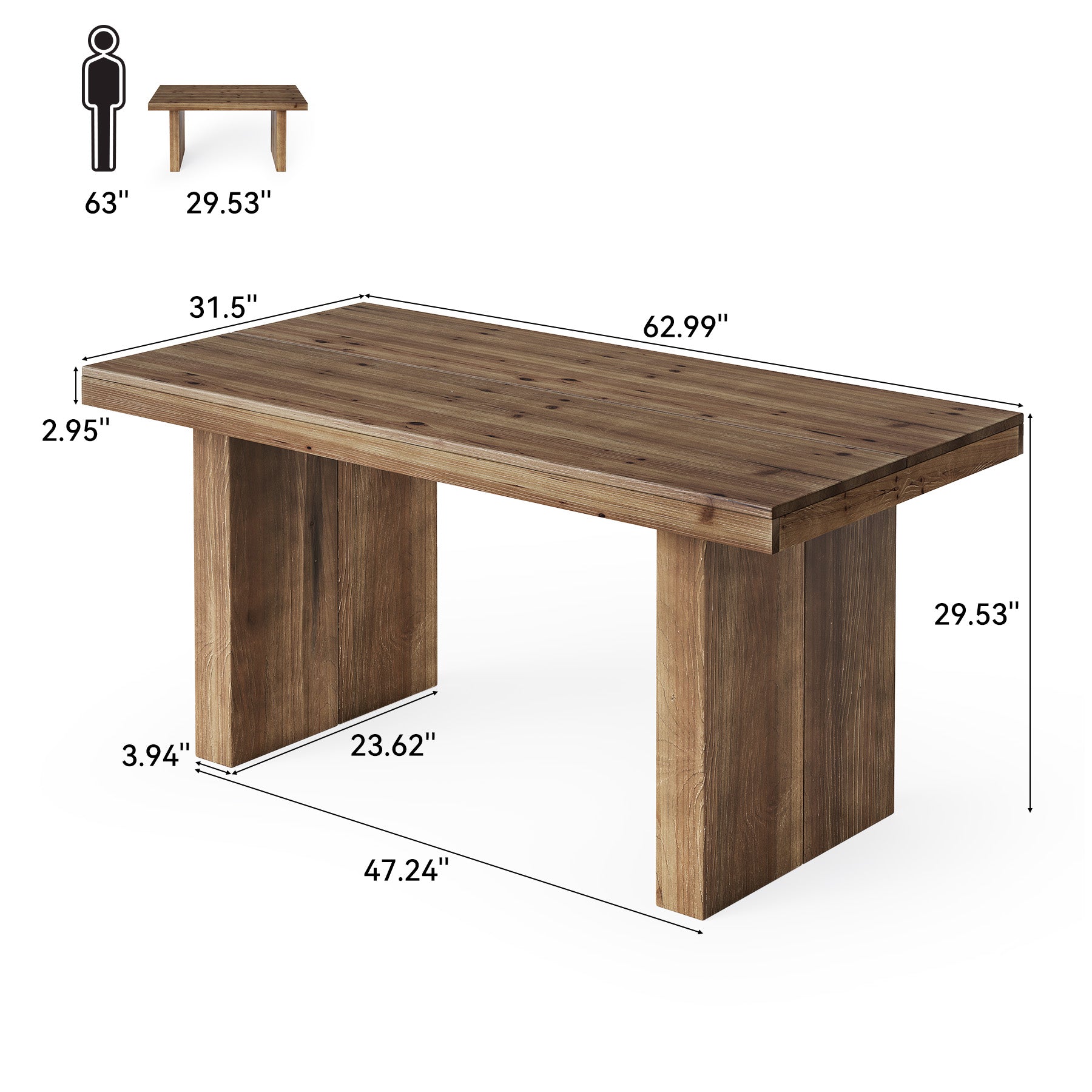Tribesigns 63-Inch Solid Wood Executive Desk with Spacious Tabletop and Sturdy Wooden Legs, Farmhouse Computer Desk for Home Office Study and Workstation
