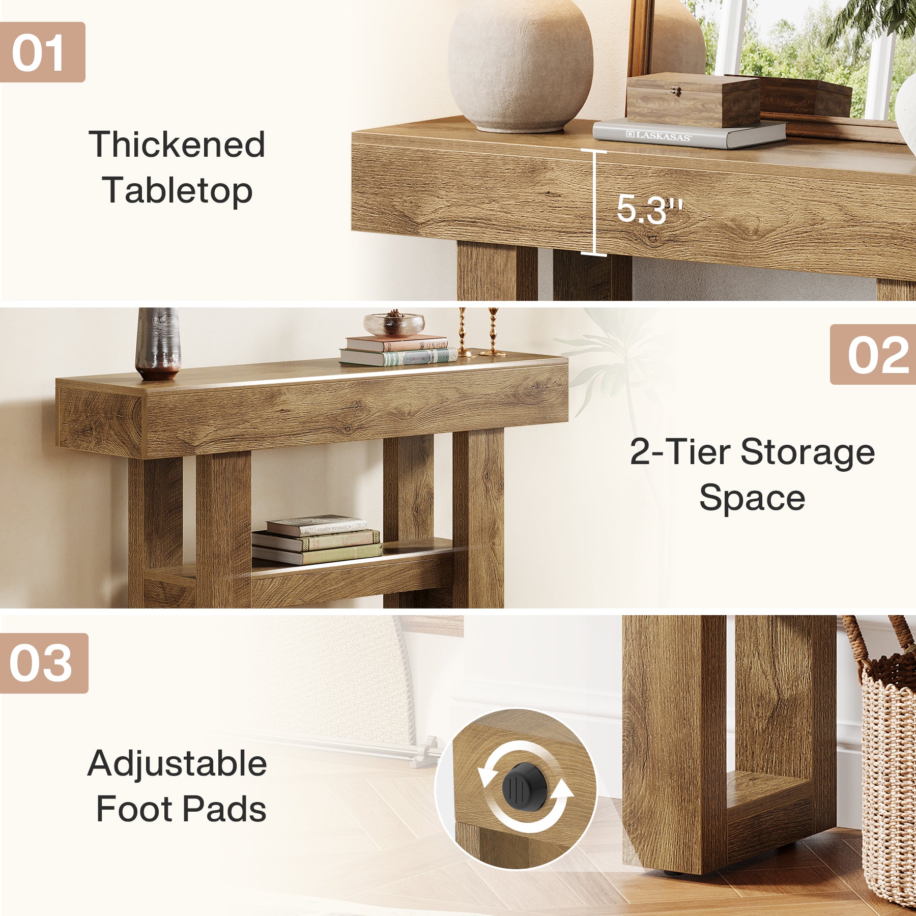 41.34" Console Table with 2 Tier Storage, Rustic Narrow Entryway Sofa Table for Hallway
