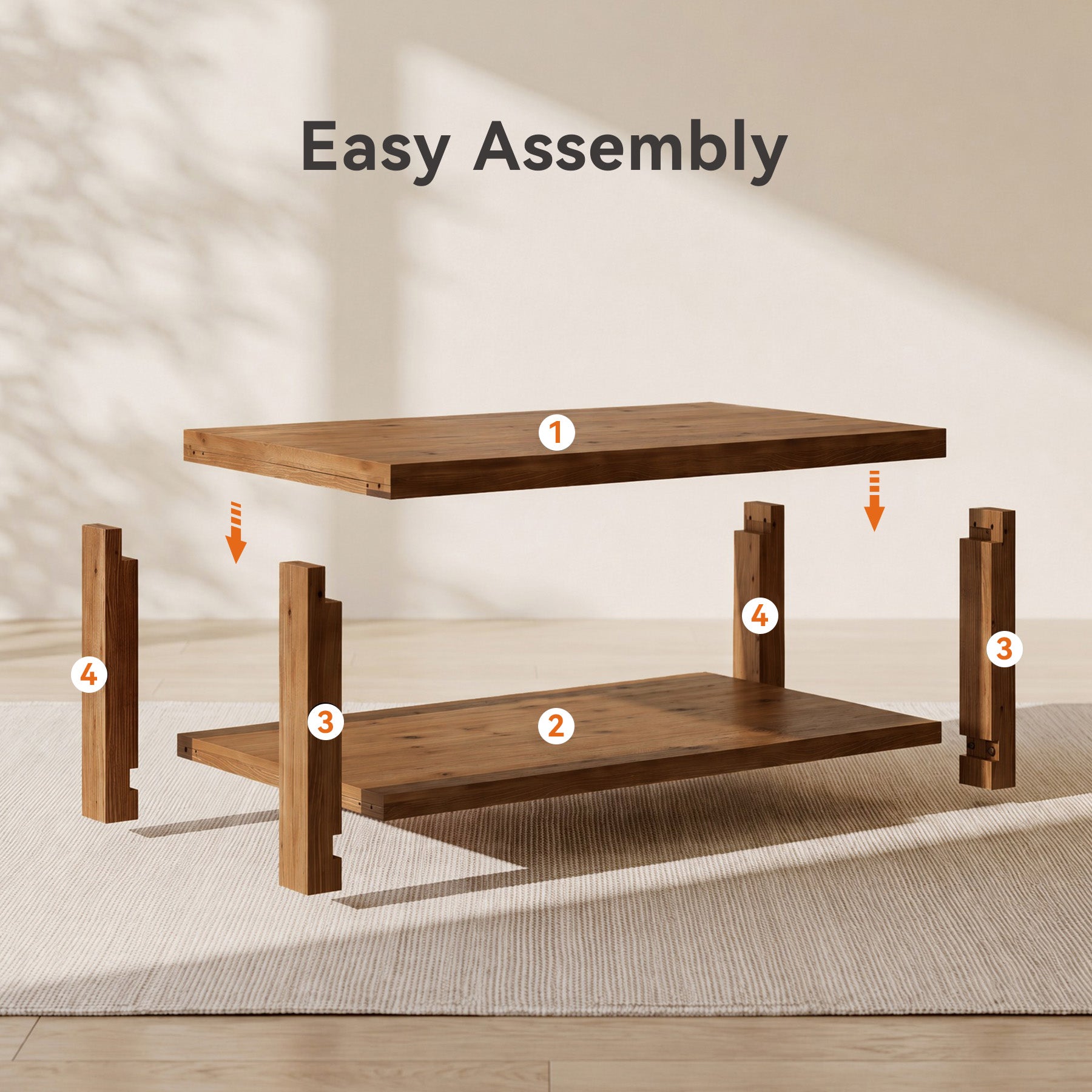 Tribesigns 47-Inch Solid Wood Coffee Table, 2-Tier Farmhouse Cocktail Table with Storage Shelf