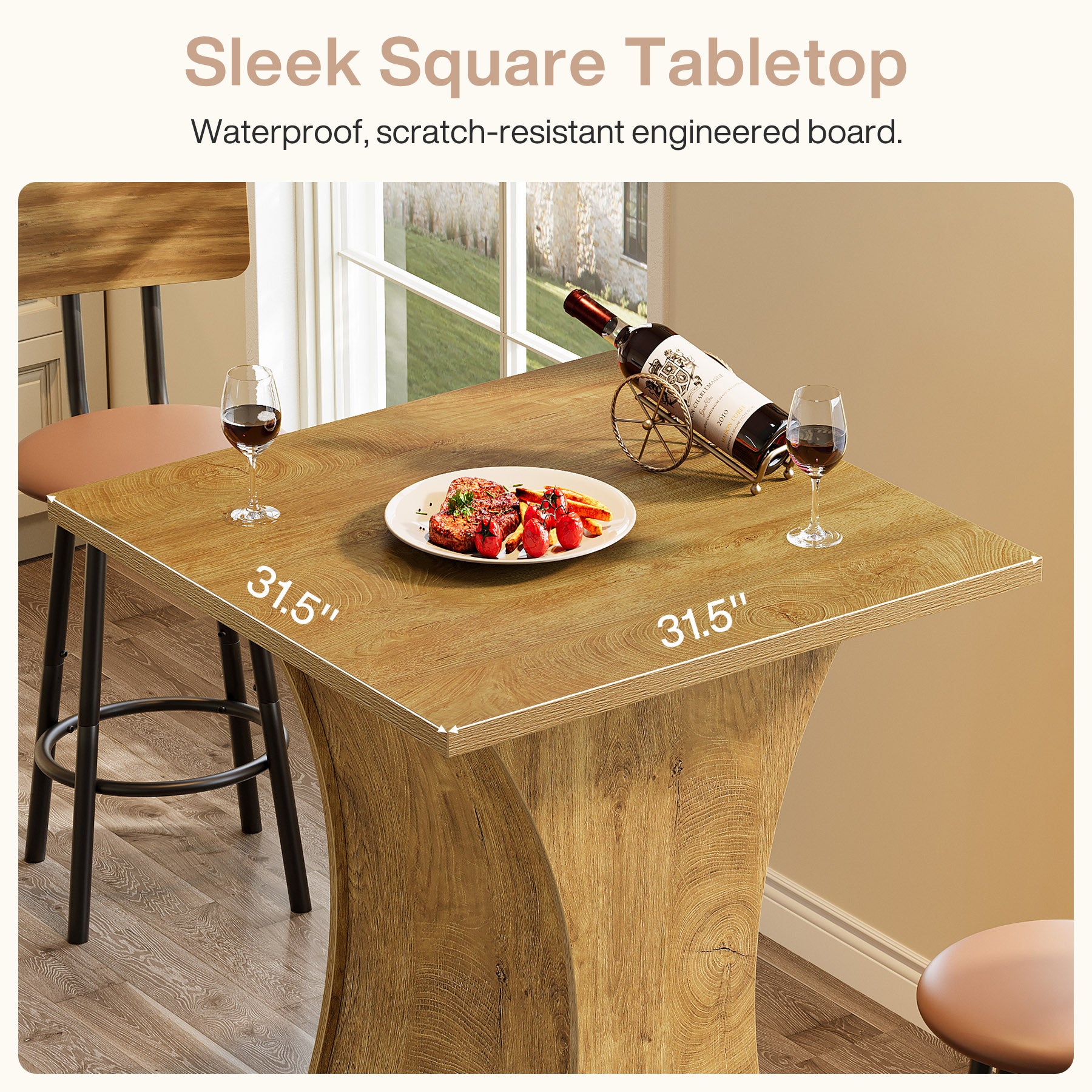 39.4 Inch Square Bar Table with Hourglass Base, Farmhouse Pub Table for Small Spaces