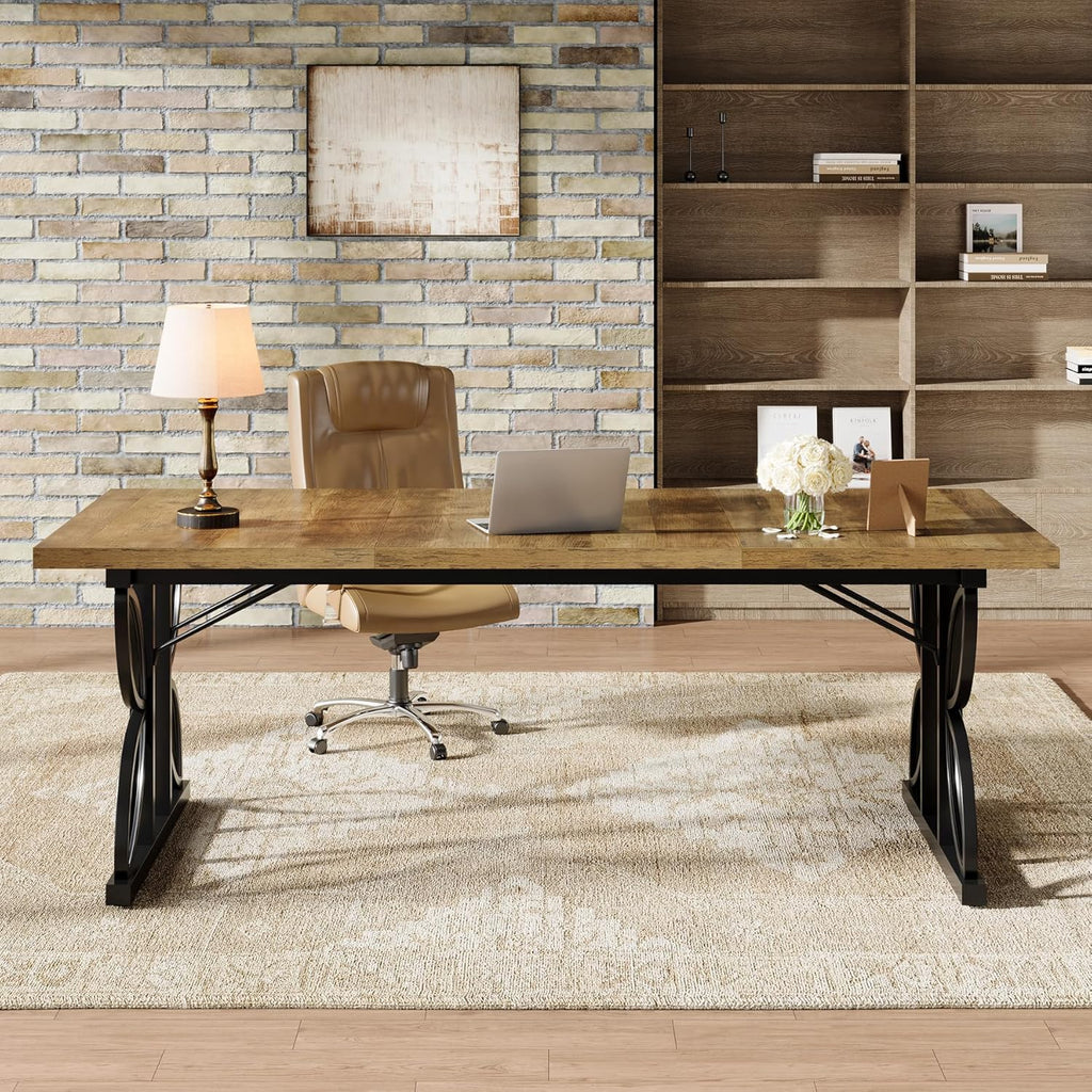 70.8" Industrial Computer Desk Rustic Brown & Metal Frame Workstation