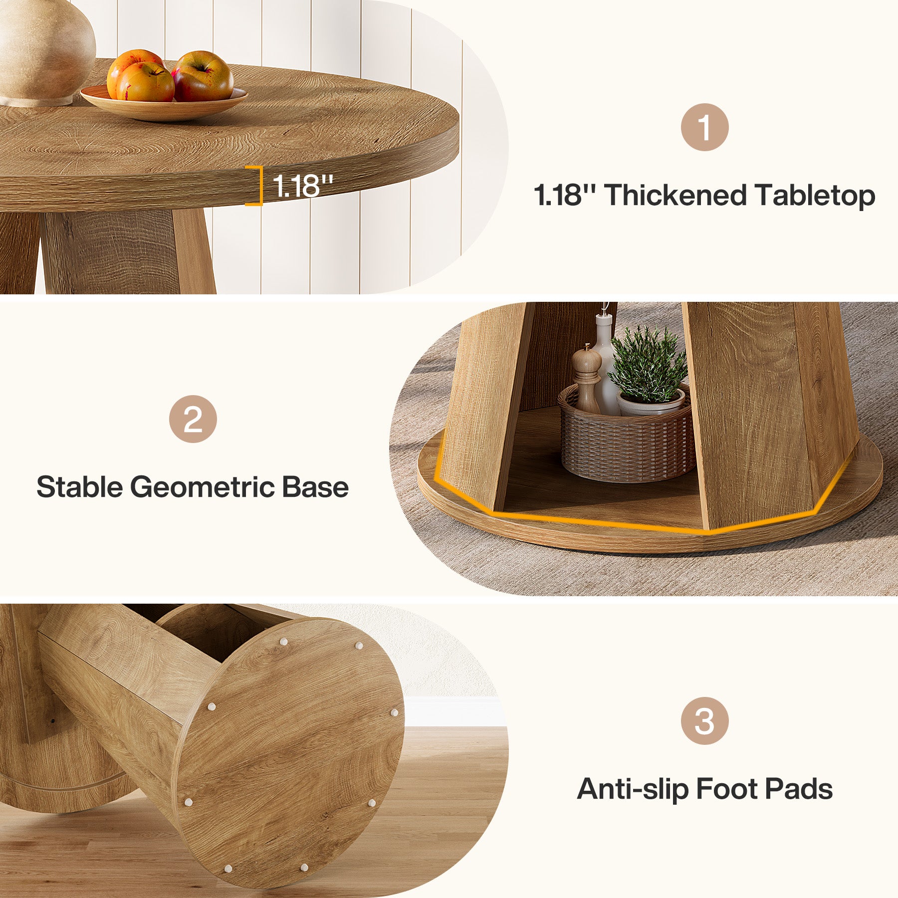 Tribesigns 31.5-Inch Round Dining Table for 2-4, Space-Saving Farmhouse Kitchen Table with 2-Tier Storage Shelf for Small Spaces