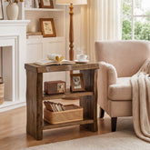 23.62 Inch Solid Wood End Table with 3-Tier Storage Shelves and Live-Edge Design, Narrow Side Table for Living Room 3