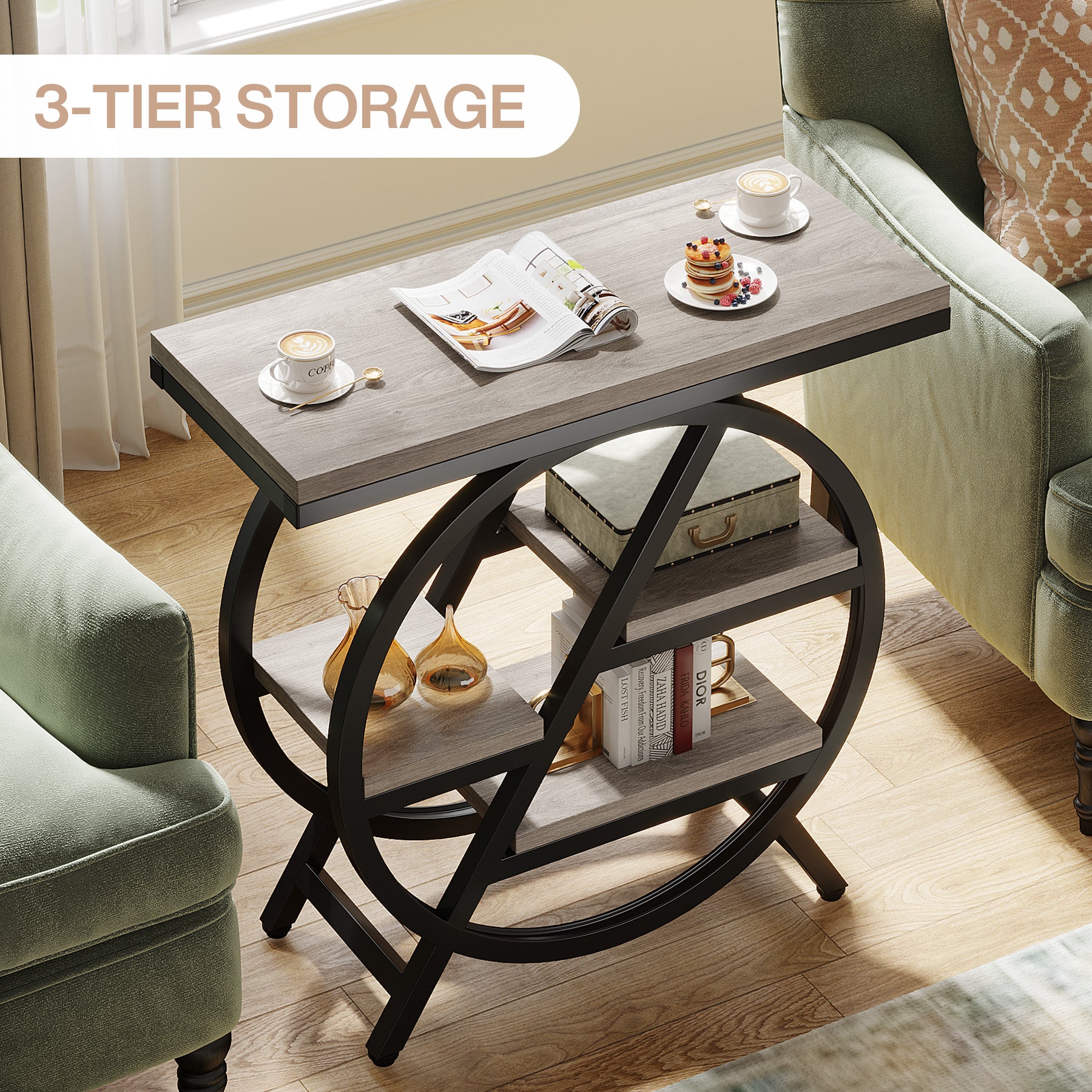 4-Tier End Table, Small Side Table Snack Table with Storage Shelves