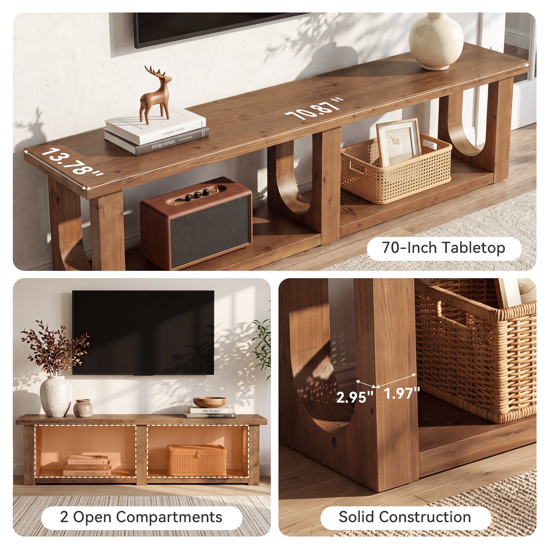 Tribesigns 70-Inch Solid Wood TV Stand with 2-Tier Storage, Farmhouse Media Console for Living Room