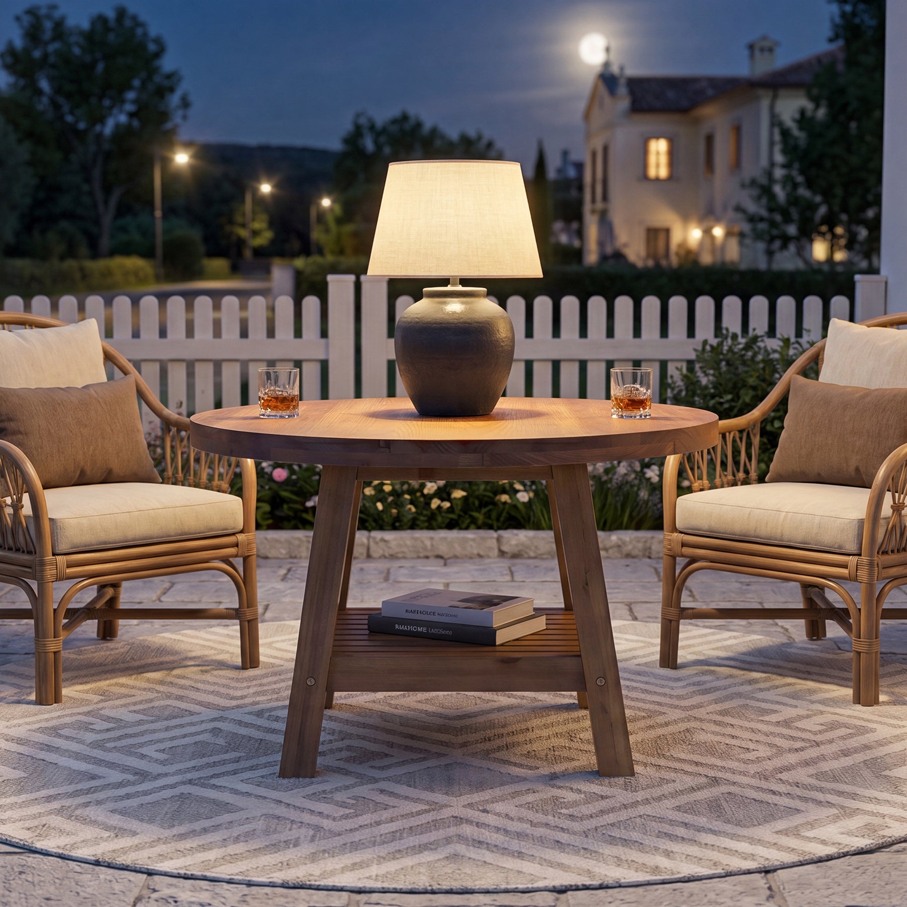 31.5 Inch Solid Wood Round Coffee Table with 2-Tier Storage, Living Room Center Table