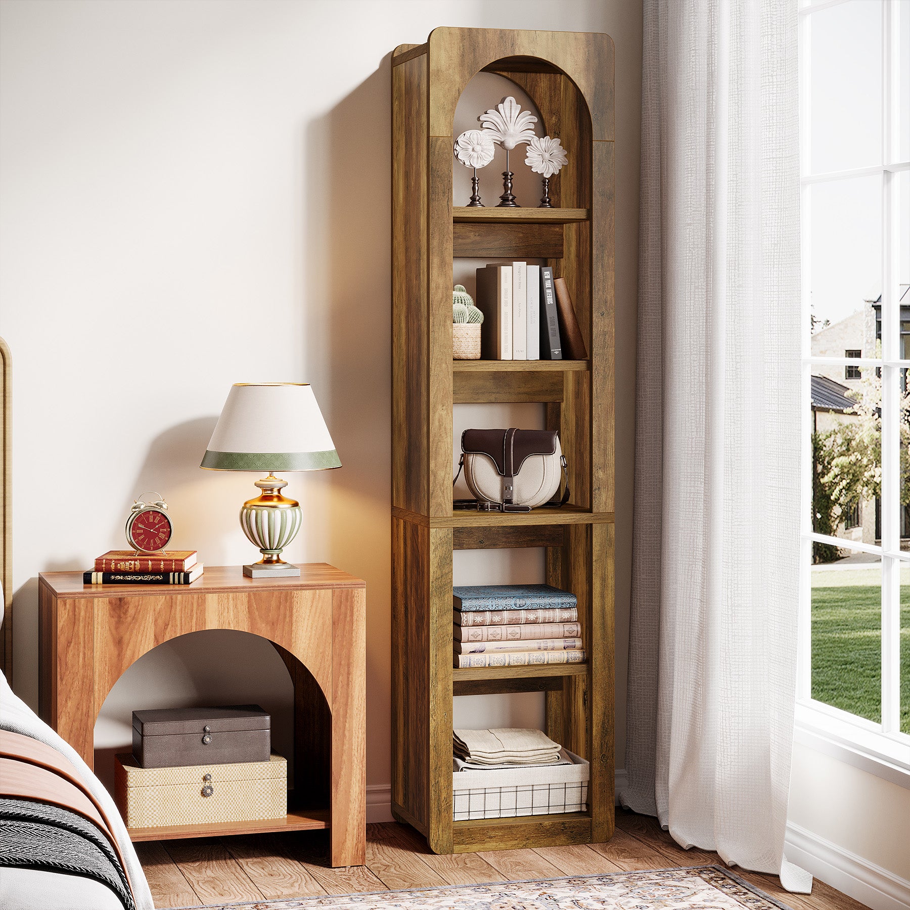 70.86" Tall Narrow Bookshelf, 5-Tier Slim Bookcase with Open Shelves for Small Spaces