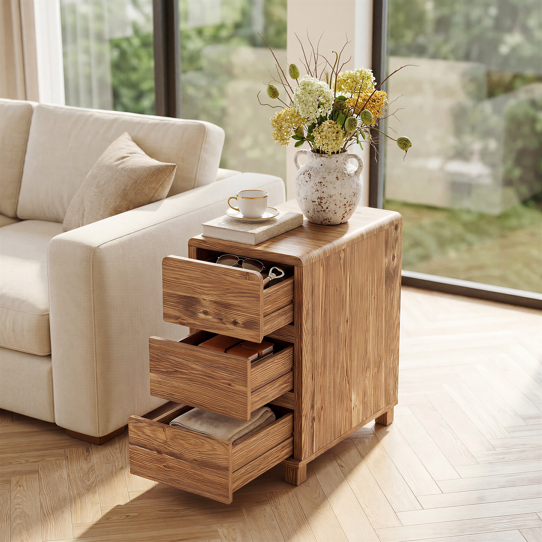 Tribesigns 23.62-Inch Solid Wood Side Cabinet, 3-Drawer Narrow End Table for Living Room Bedroom and Small Spaces