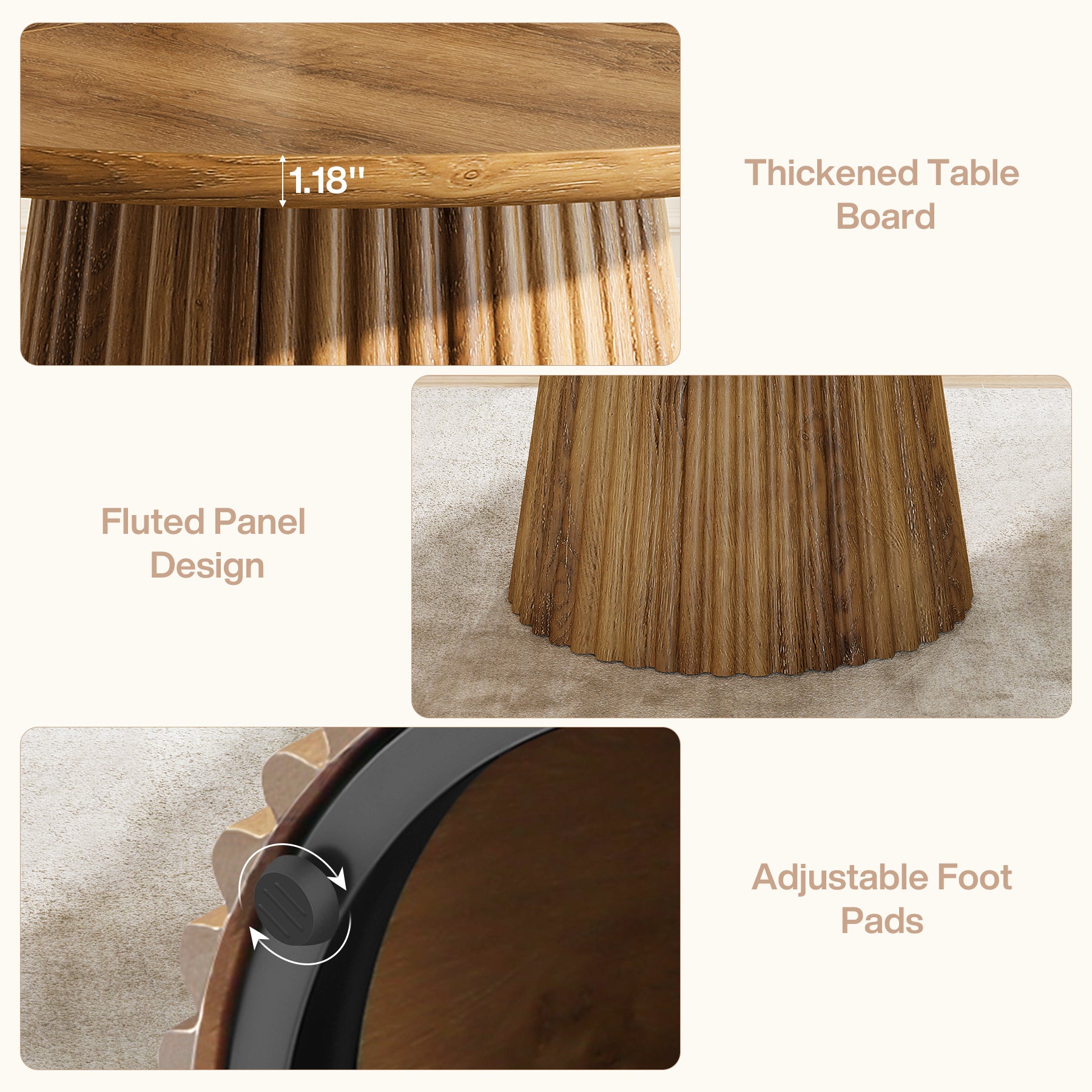 Tribesigns 47-Inch Round Dining Table, Heavy Duty Fluted Pedestal Base Farmhouse Circle Table for 4-6 People