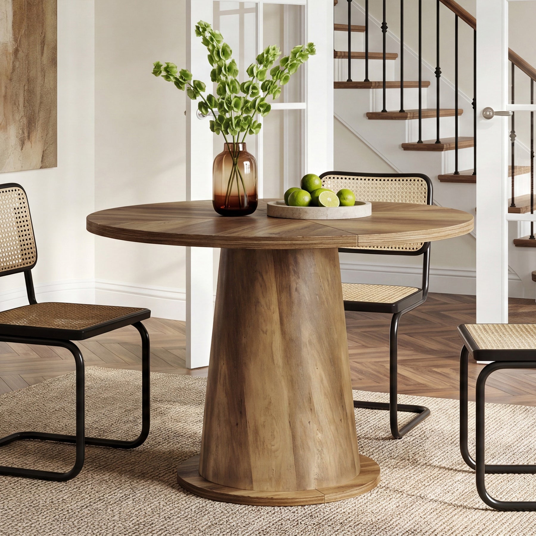 31.5-Inch Small Round Dining Table with Pedestal Base, Mid-Century Kitchen Table for 2 to 4 People