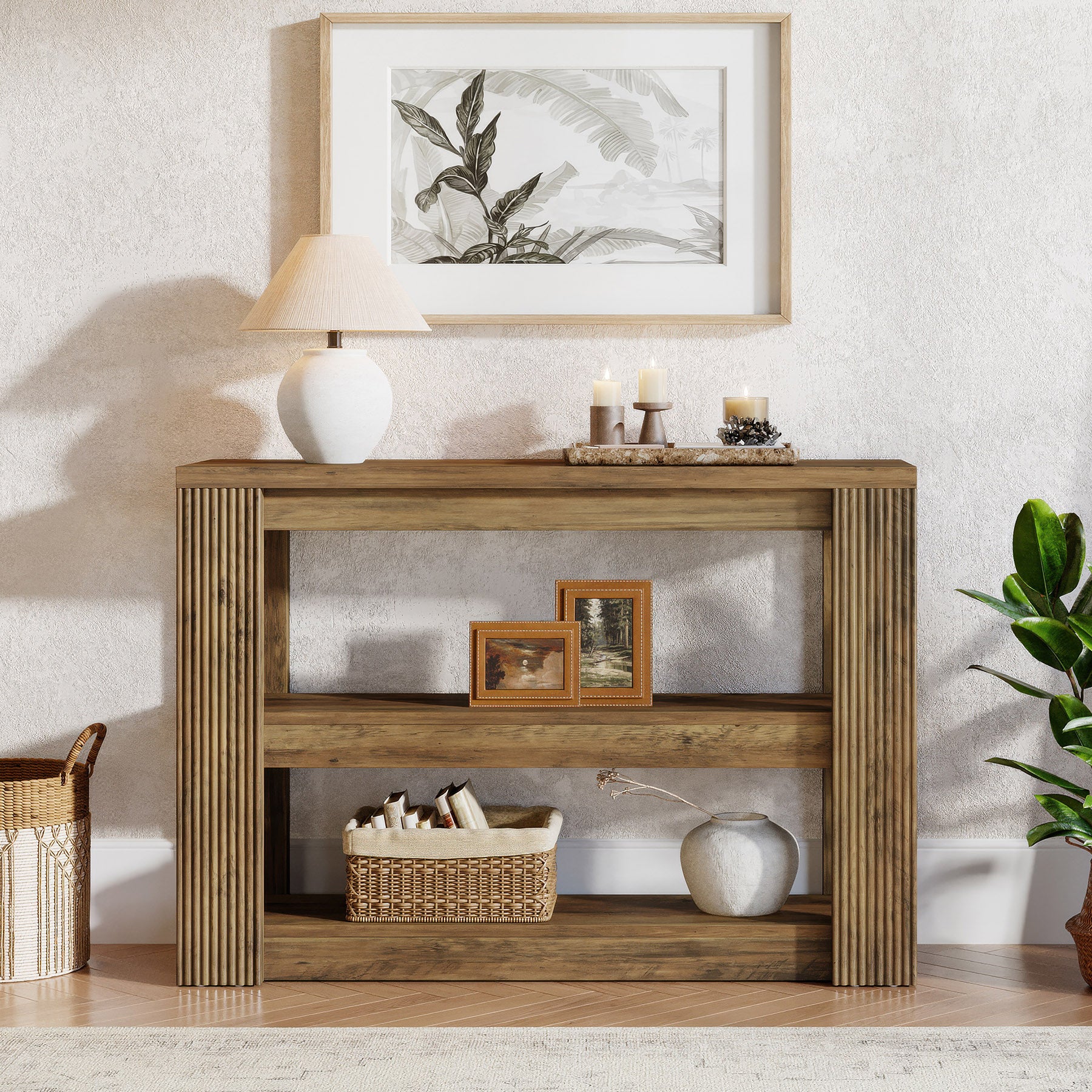 41.34-Inch Farmhouse Console Table with 3-Tier Shelves, Narrow Sofa Table