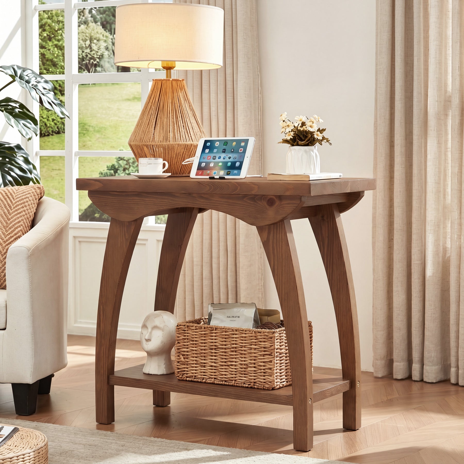 Tribesigns 23.62-Inch Solid Wood End Table with Lower Shelf, Farmhouse Side Table for Living Room