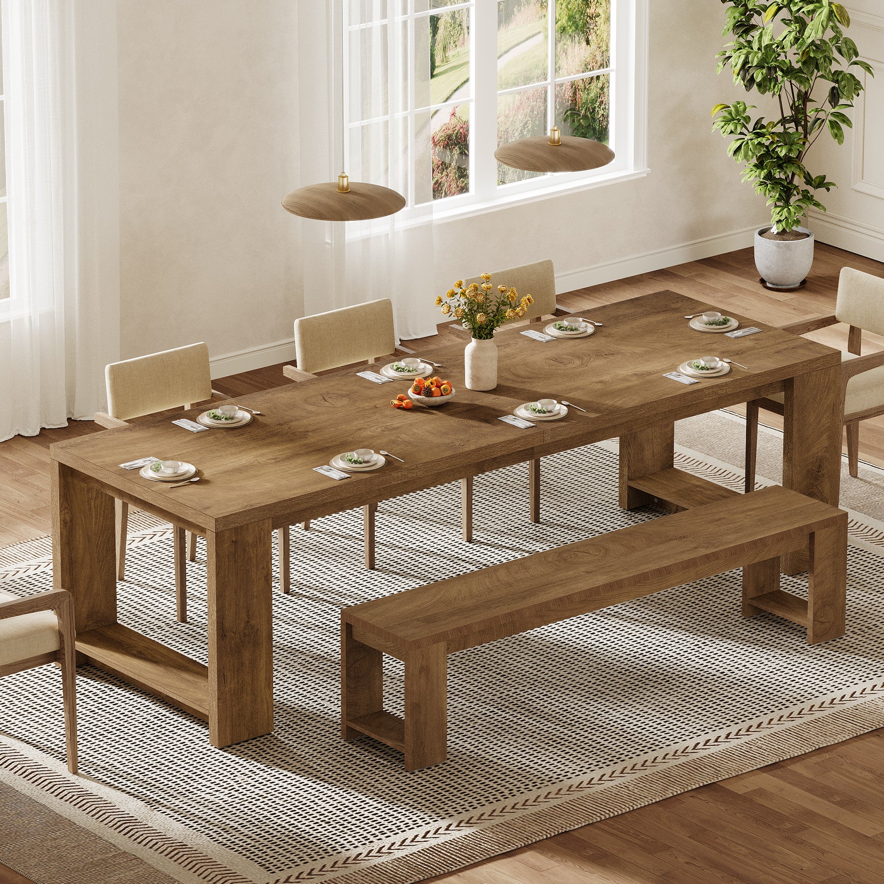 Tribesigns 86.6-Inch Dining Table for 6 with Reinforced Base, Long Farmhouse Table for Kitchen