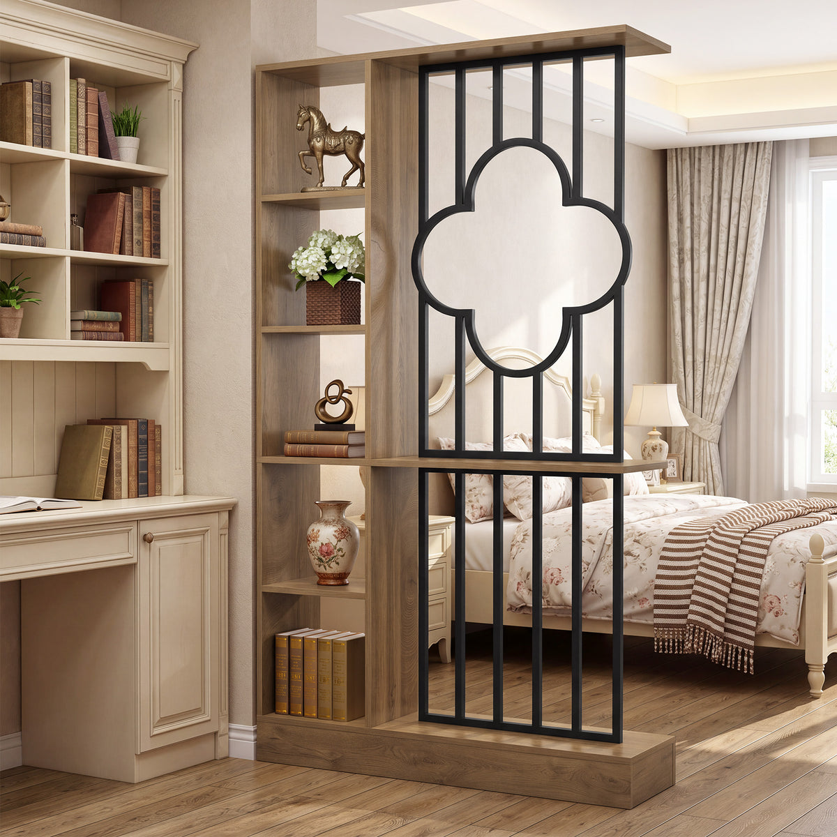 Tribesigns 71" Tall Room Divider with Open Shelves, Freestanding Partition Shelf for Living Room