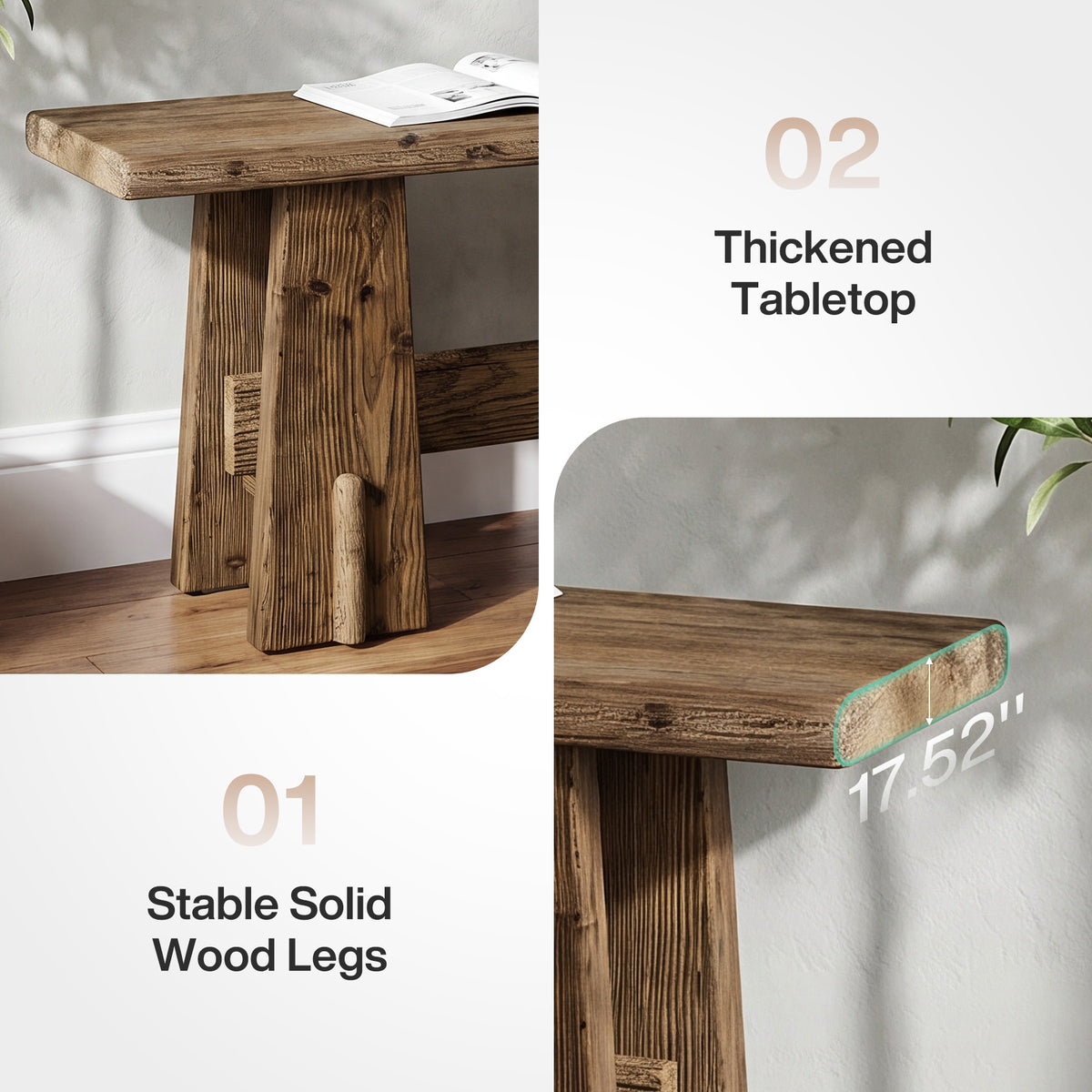 Tribesigns 59 Inch Solid Wood Bench with Rustic Farmhouse Design, Long Entryway Bench