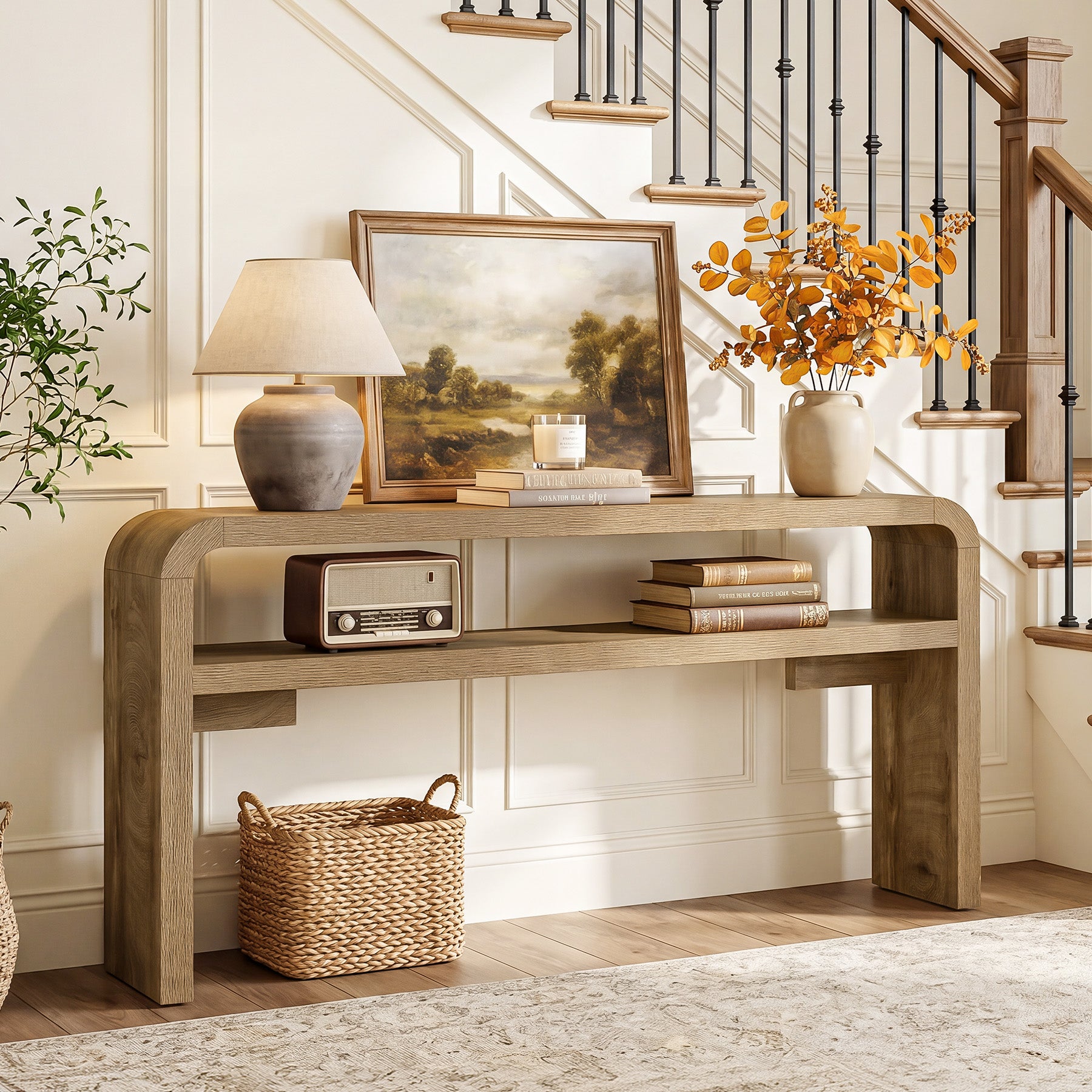 63 Inch Long Console Table with 2-Tier Storage, Narrow Sofa Table for Living Room