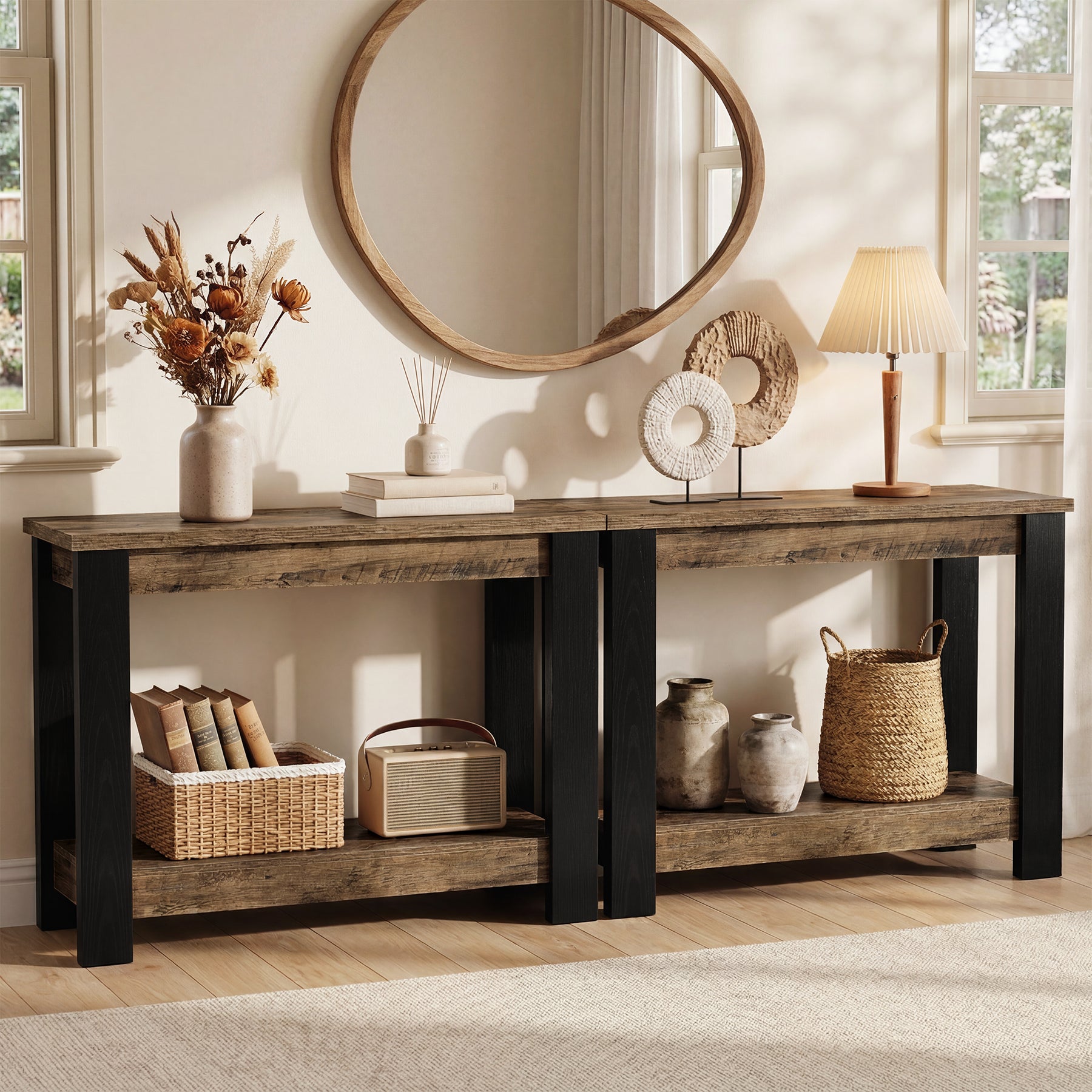 41-Inch Narrow Console Table with 2-Tier Open Storage, Modern Farmhouse Sofa Table for Entryway