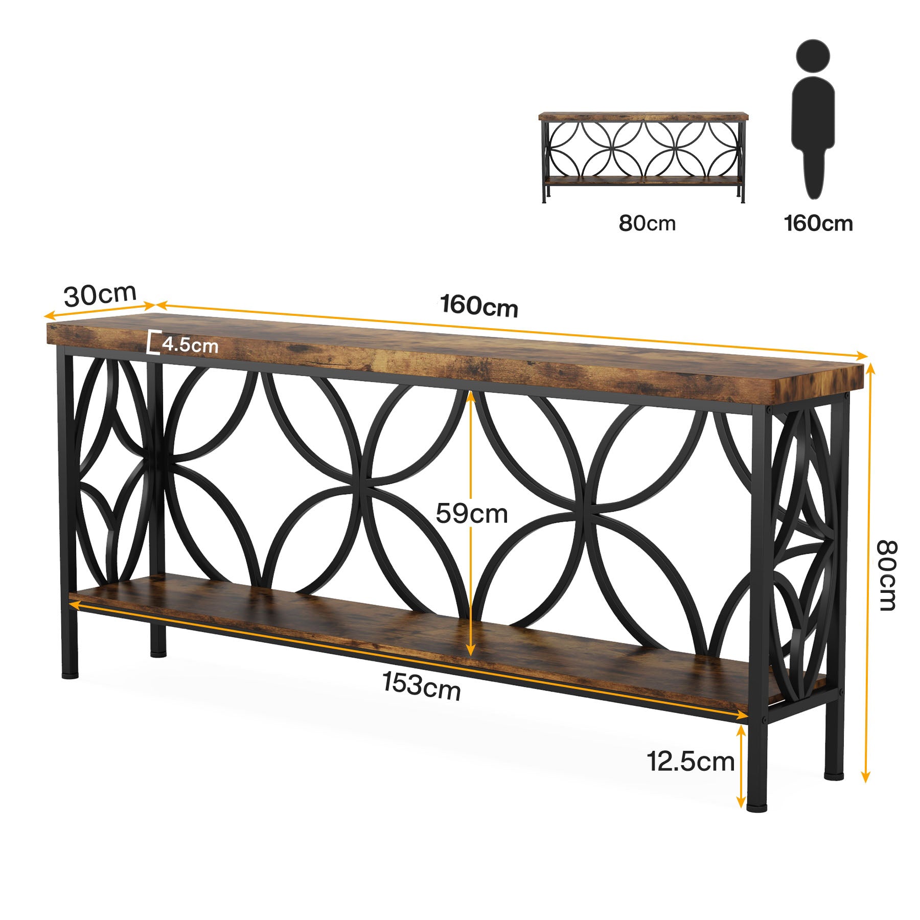 Tribesigns 63" Industrial Console Table, Narrow Sofa Table with Storage Shelf