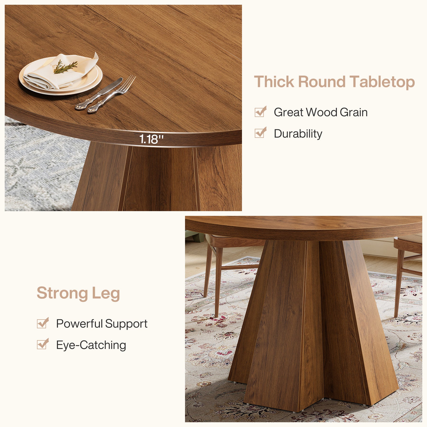 Tribesigns 47-Inch Round Dining Table, Sturdy Base with Thickened Top for Kitchen and Dining Room