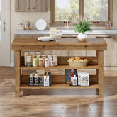 Tribesigns Solid Wood Kitchen Island Table with 2-Tier Open Storage Shelves, Farmhouse Stationary Island Table with Seating for Kitchen and Dining Room 3