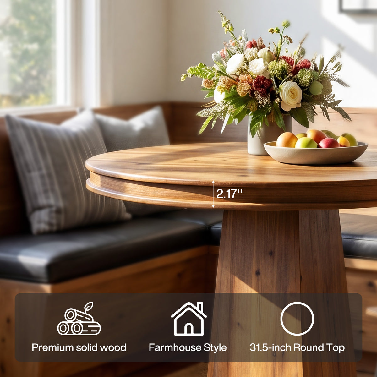 Tribesigns 31.5 Inch Round Dining Table with Solid Wood Top and Geometric Base, Small Kitchen Table for 2-4