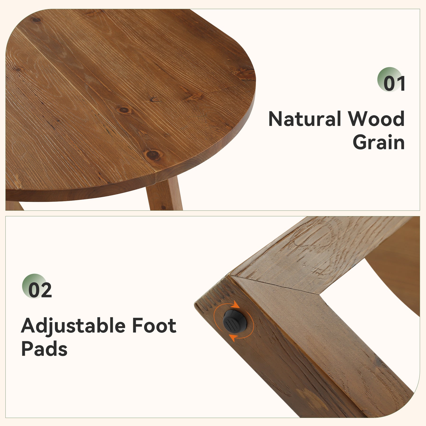 63" Oval Solid Wood Dining Table for 4-6, Farmhouse Kitchen Table with Sturdy Tapered Legs