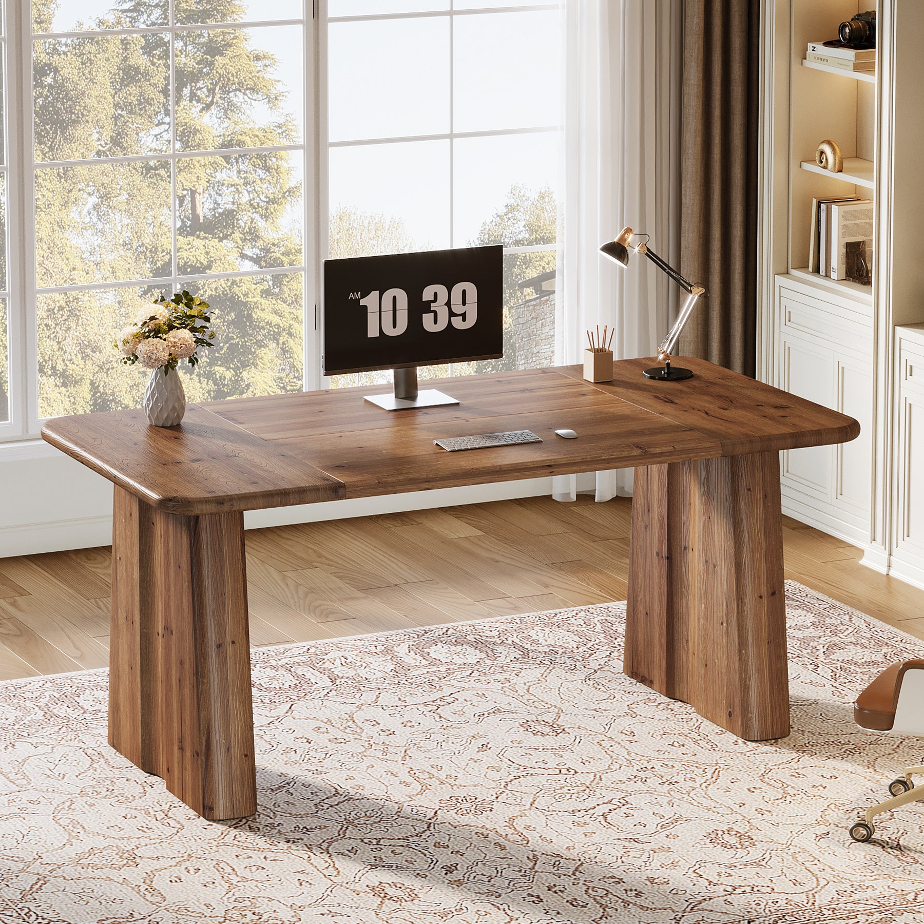 Tribesigns 63-Inch Solid Wood Executive Desk with Double Pedestal Base, Home Office Workstation