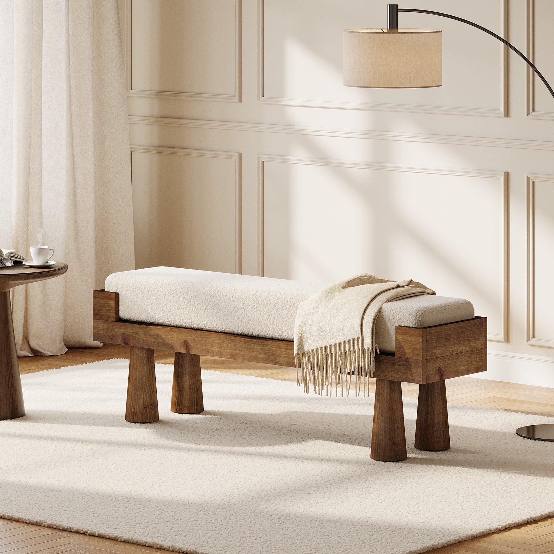 Tribesigns Upholstered Entryway Bench with Solid Wood Legs, Mid-Century Shoe Bench for Bedroom and Living Room