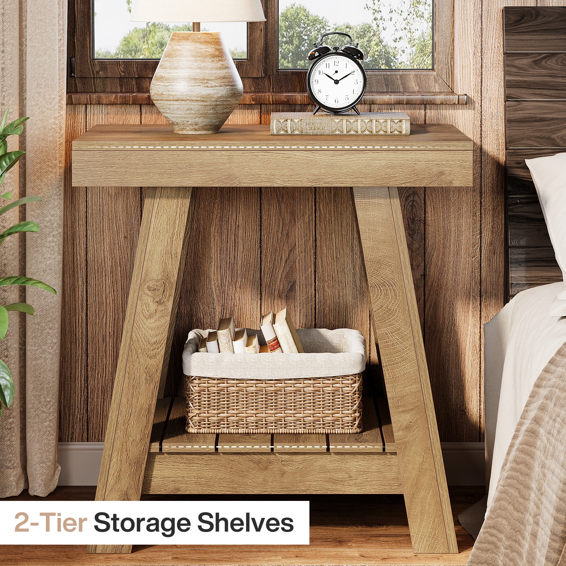 Tribesigns 23.6 Inch 2-Tier End Table with Trapezoidal Base, Farmhouse Side Table for Small Spaces