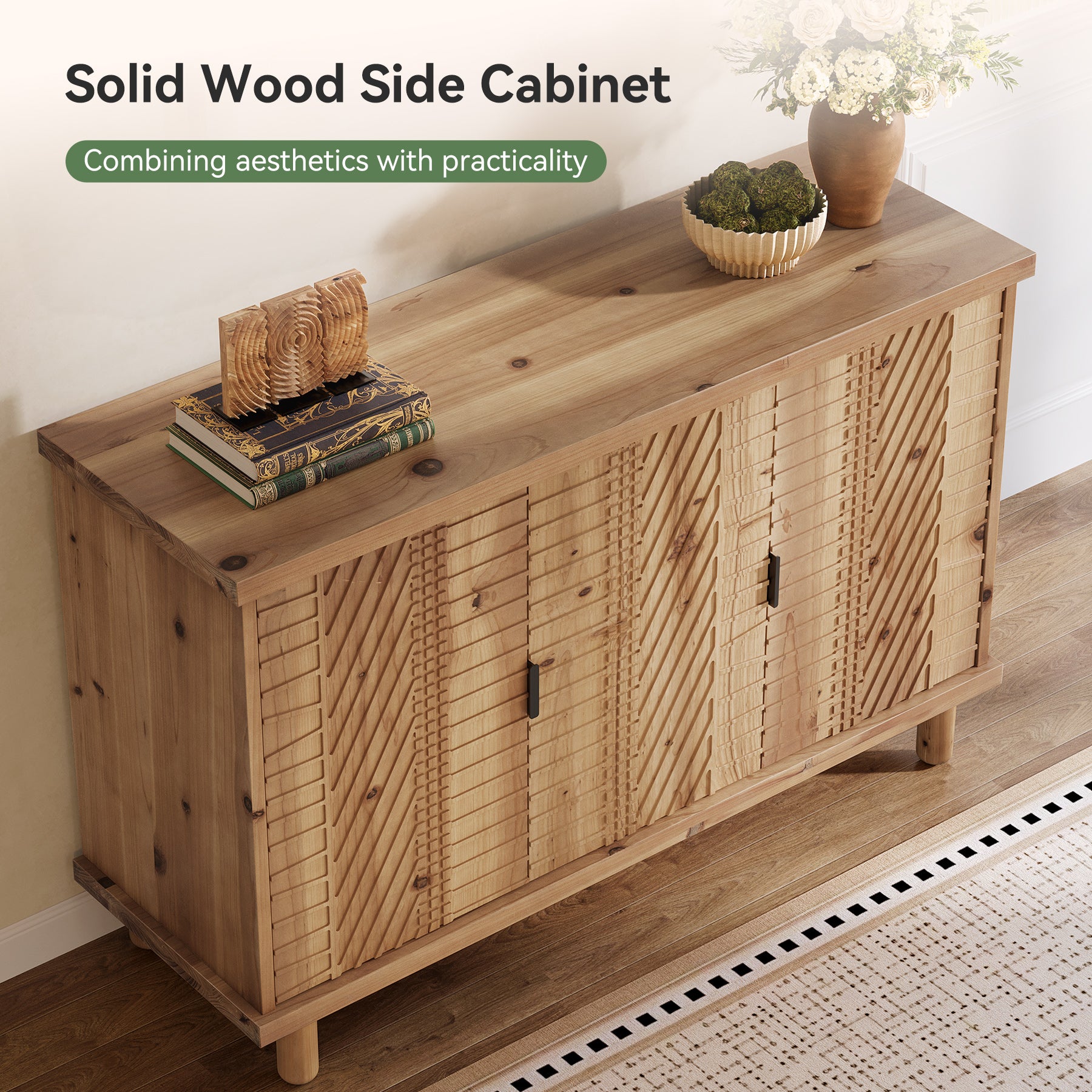 Tribesigns 47.6-Inch Farmhouse Sideboard Cabinet with 3 Doors, Solid Wood Buffet Cabinet for Kitchen