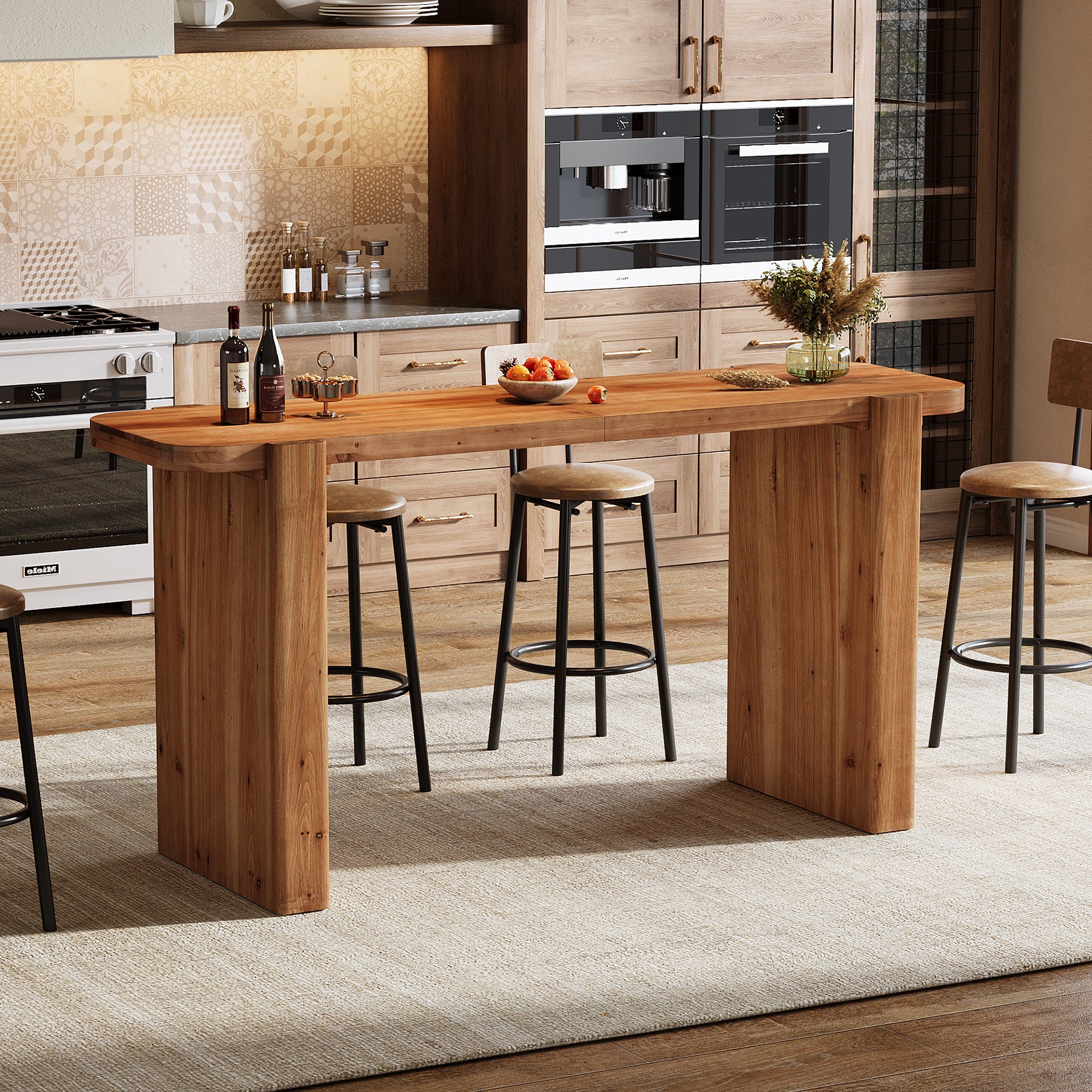 Tribesigns 63-Inch Solid Wood Bar Table, Counter Height Pub Table for Kitchen and Dining Room