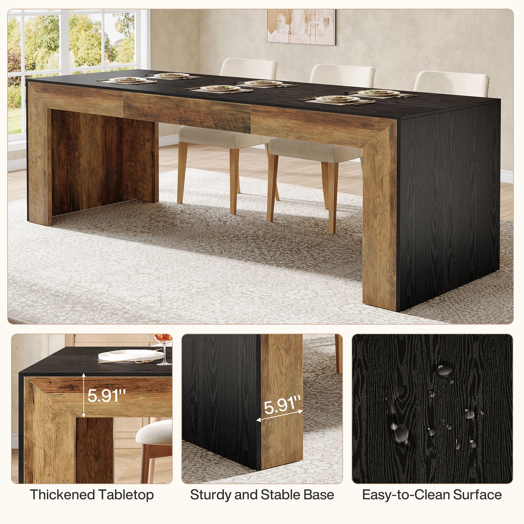 78.8-Inch Extra Long Dining Table for 6 to 8 People, Rectangular Farmhouse Kitchen Table for Dining Room