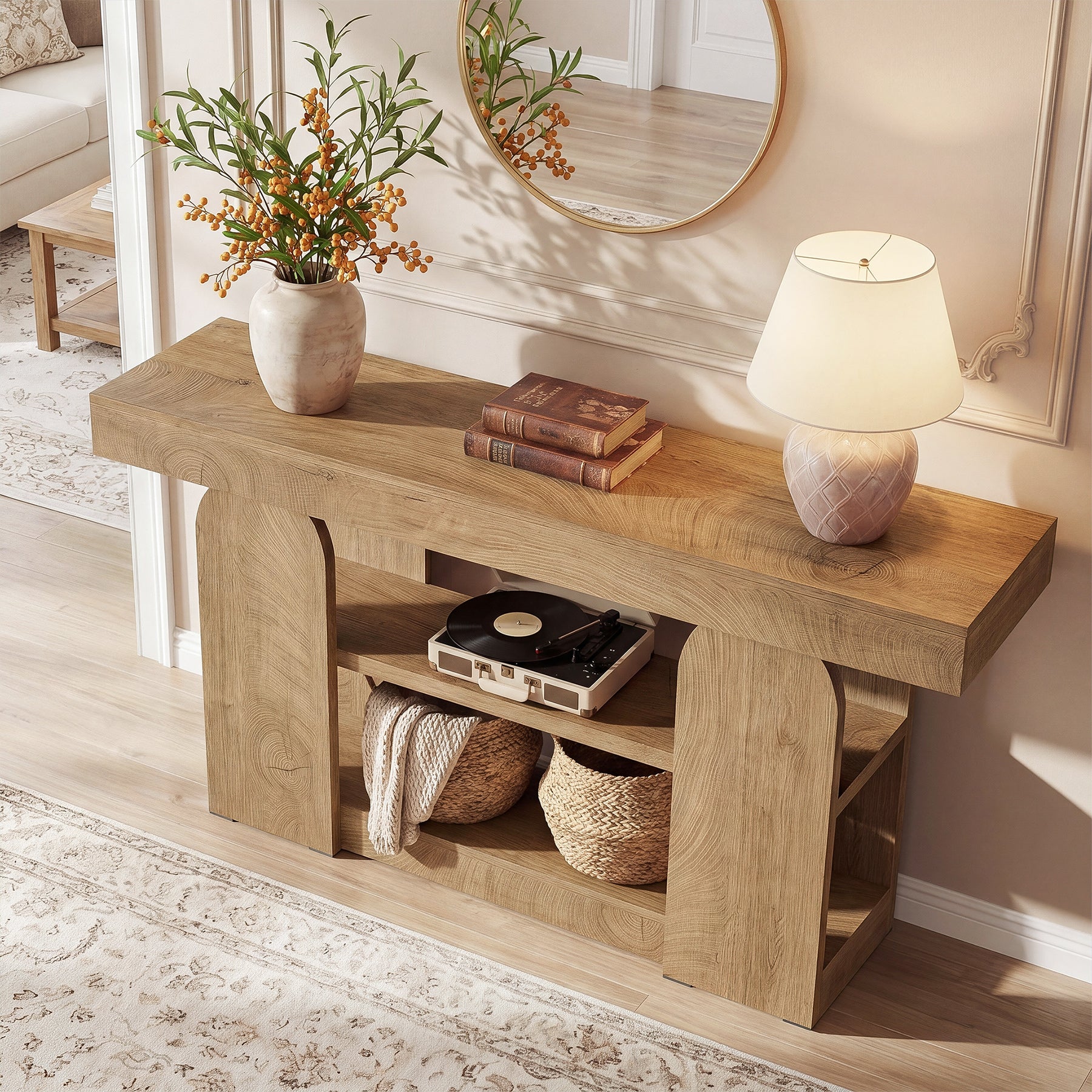 Tribesigns 63-Inch Farmhouse Console Table with 3-Tier Storage Shelves, Long Narrow Entryway Table for Living Room and Hallway