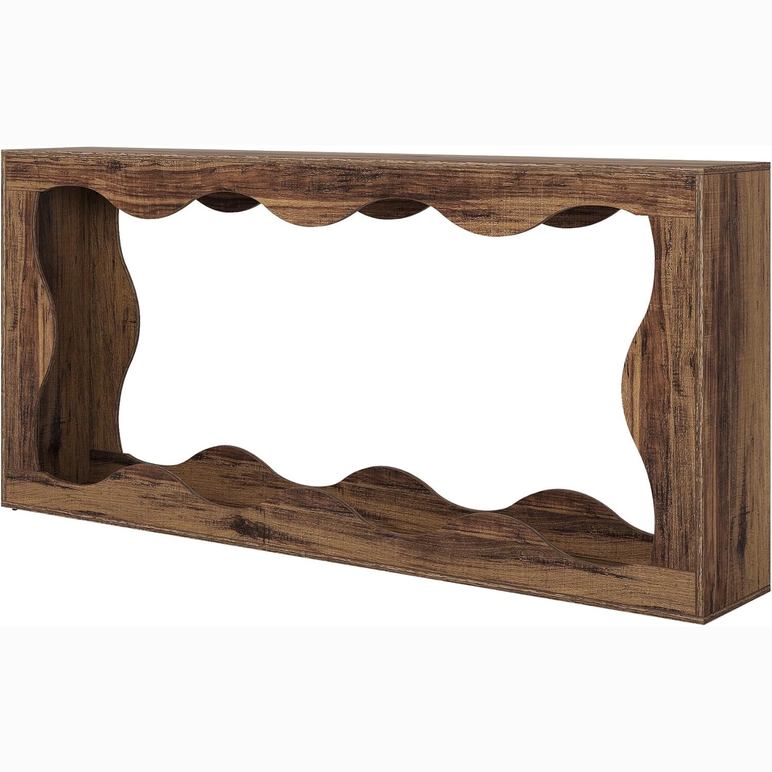 63" Rustic Farmhouse Console Table - Scalloped Sofa Table with Storage for Hallway & Living Room