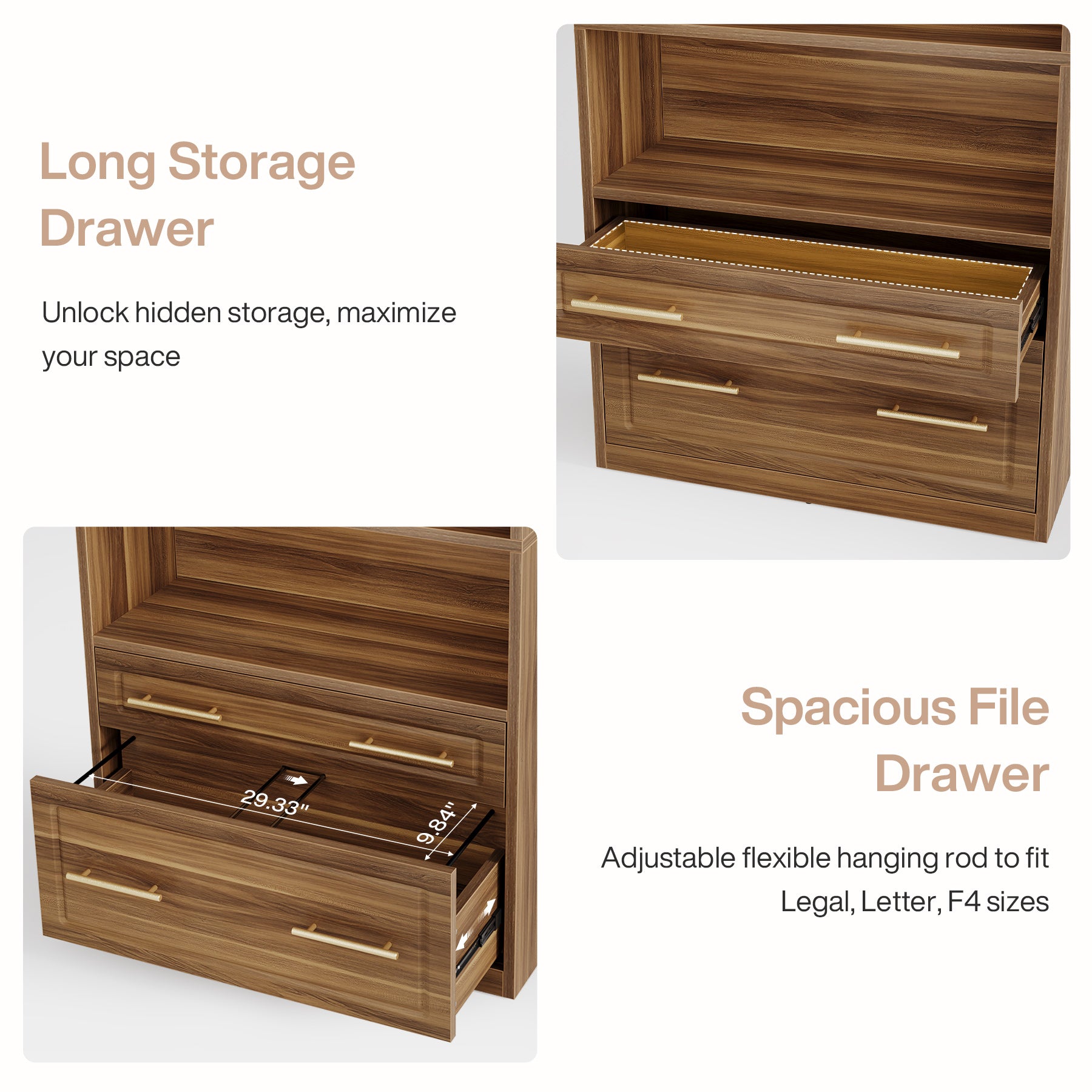 76.8-Inch Arched Bookcase with File Cabinet Drawer, 5-Tier Storage for Home Office